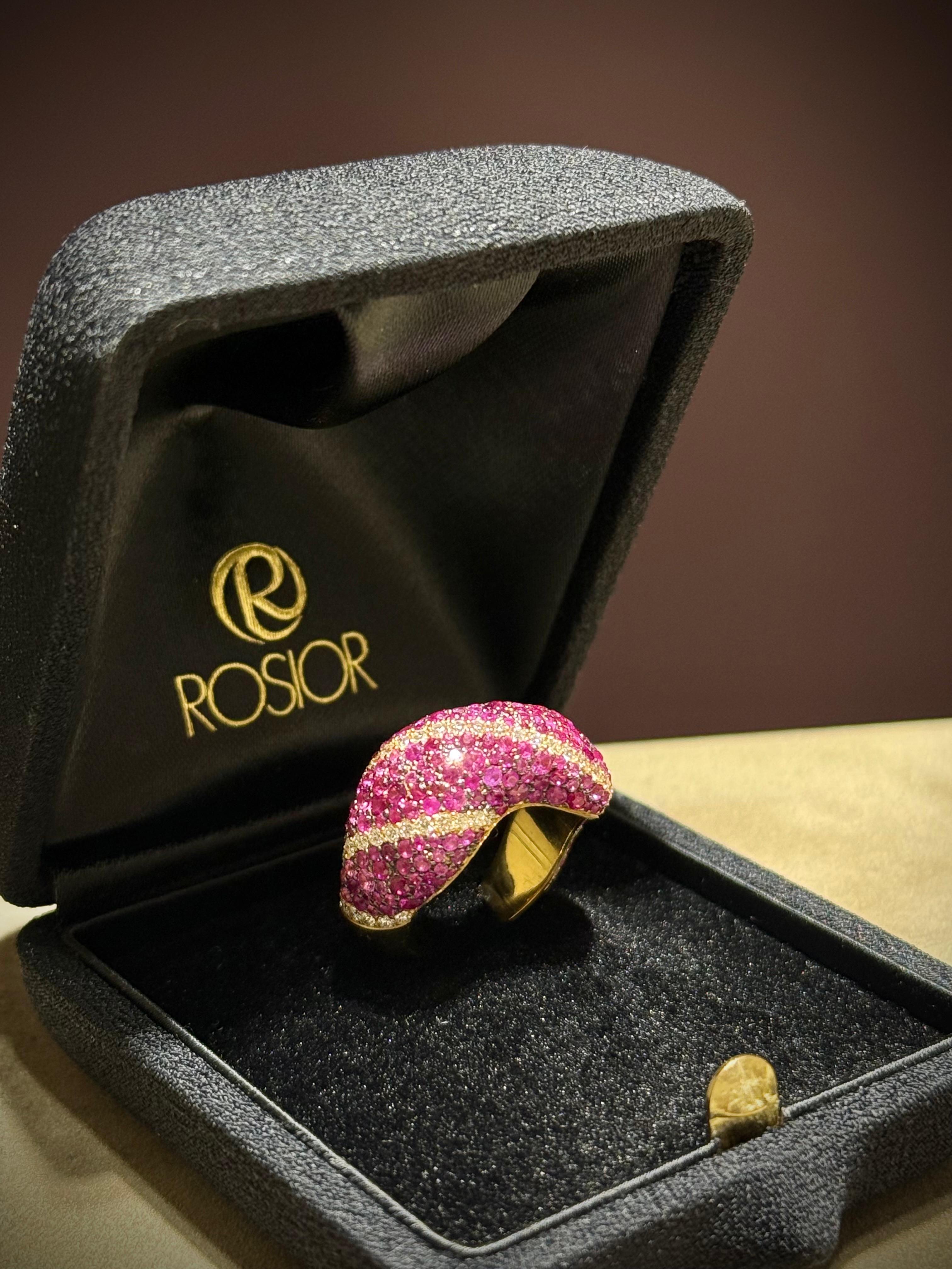 Contemporary Rosior Pink Sapphire and Diamond Cocktail Ring set in Yellow Gold