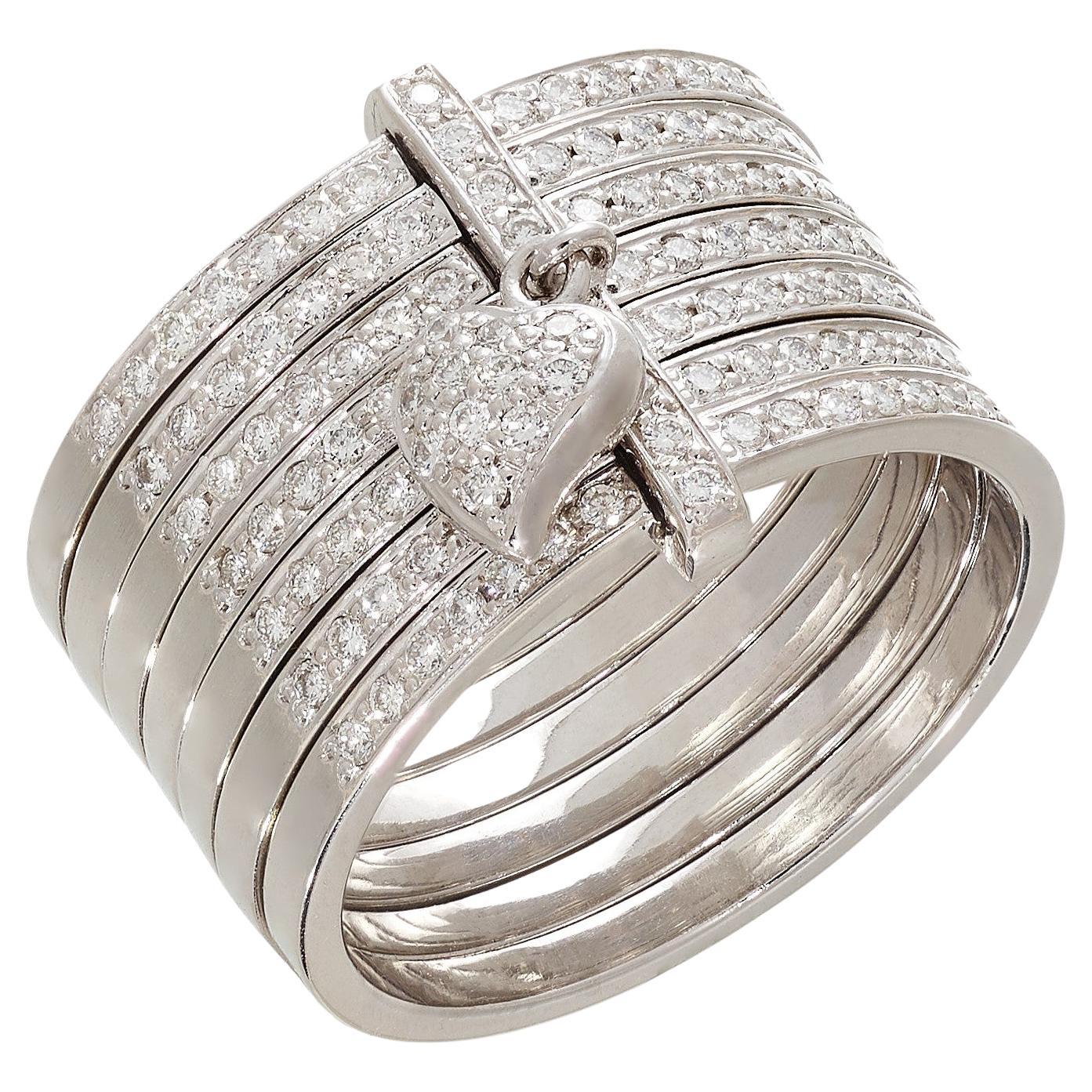 Contemporary "Portuguese 7 Rings" Diamond and Platinum Ring For Sale