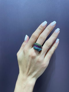 Rosior Purple Garnet, Fancy Diamond and Sapphire one-off Cocktail Ring