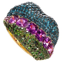Rosior Purple Garnet, Fancy Diamond and Sapphire one-off Cocktail Ring