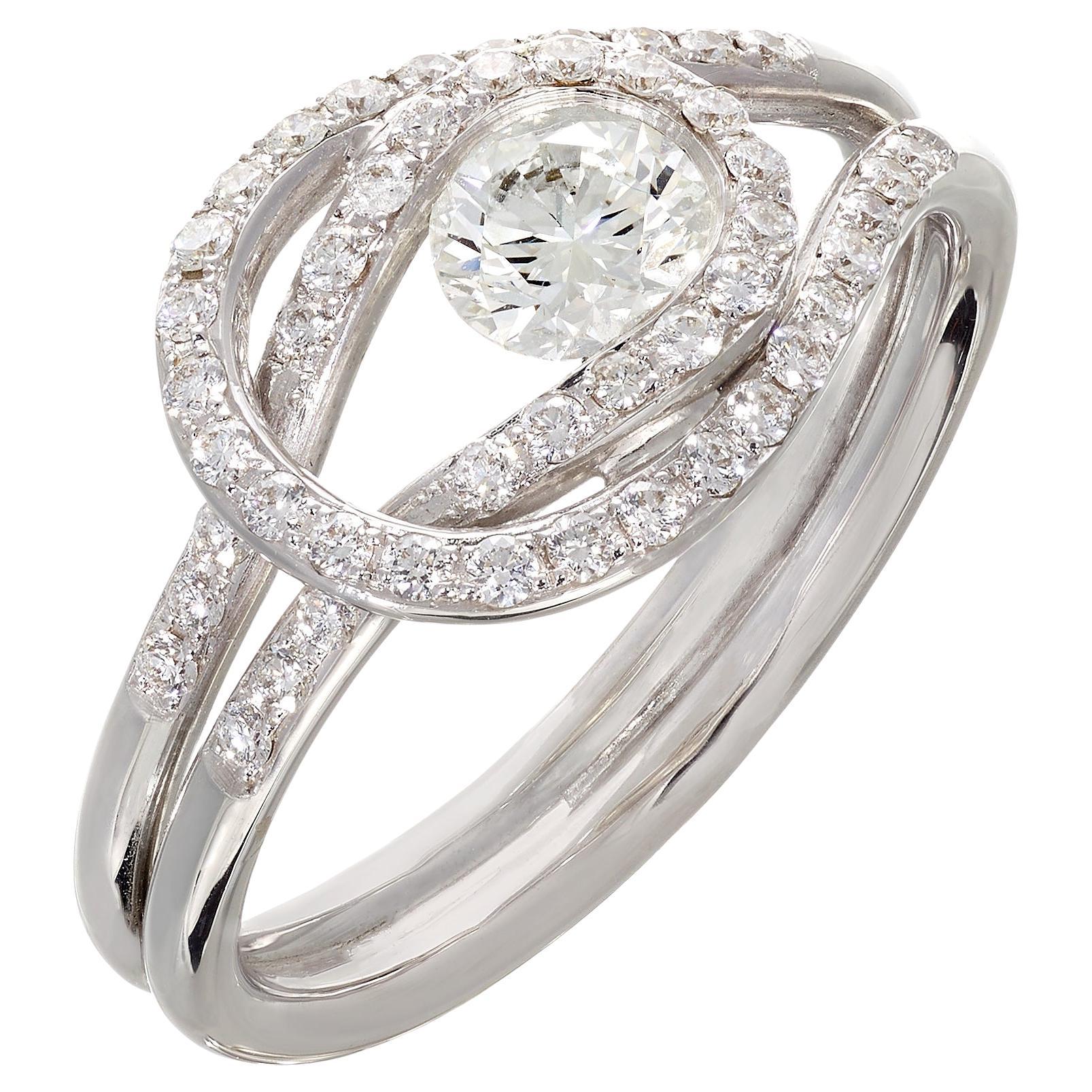 Rosior Round Cut, F Color, Vvs Clarity Diamond Engagement Ring Set in White Gold