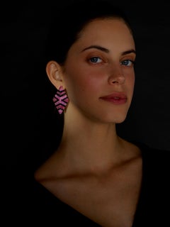 Rosior Ruby and Sapphire Drop Earrings set in Yellow Gold and Black Ceramic