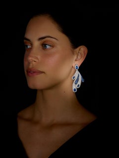 Rosior Ohrringe mit Saphir und Diamant in Weißgold mit langem Armreif