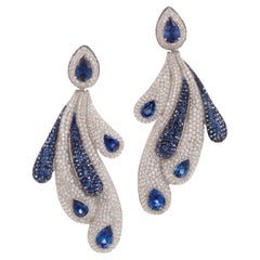 Rosior Sapphire and Diamond Long Dangle Earrings set in White Gold