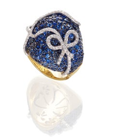 Rosior one-off Sapphire and Diamond Cocktail Ring set in White and Yellow Gold