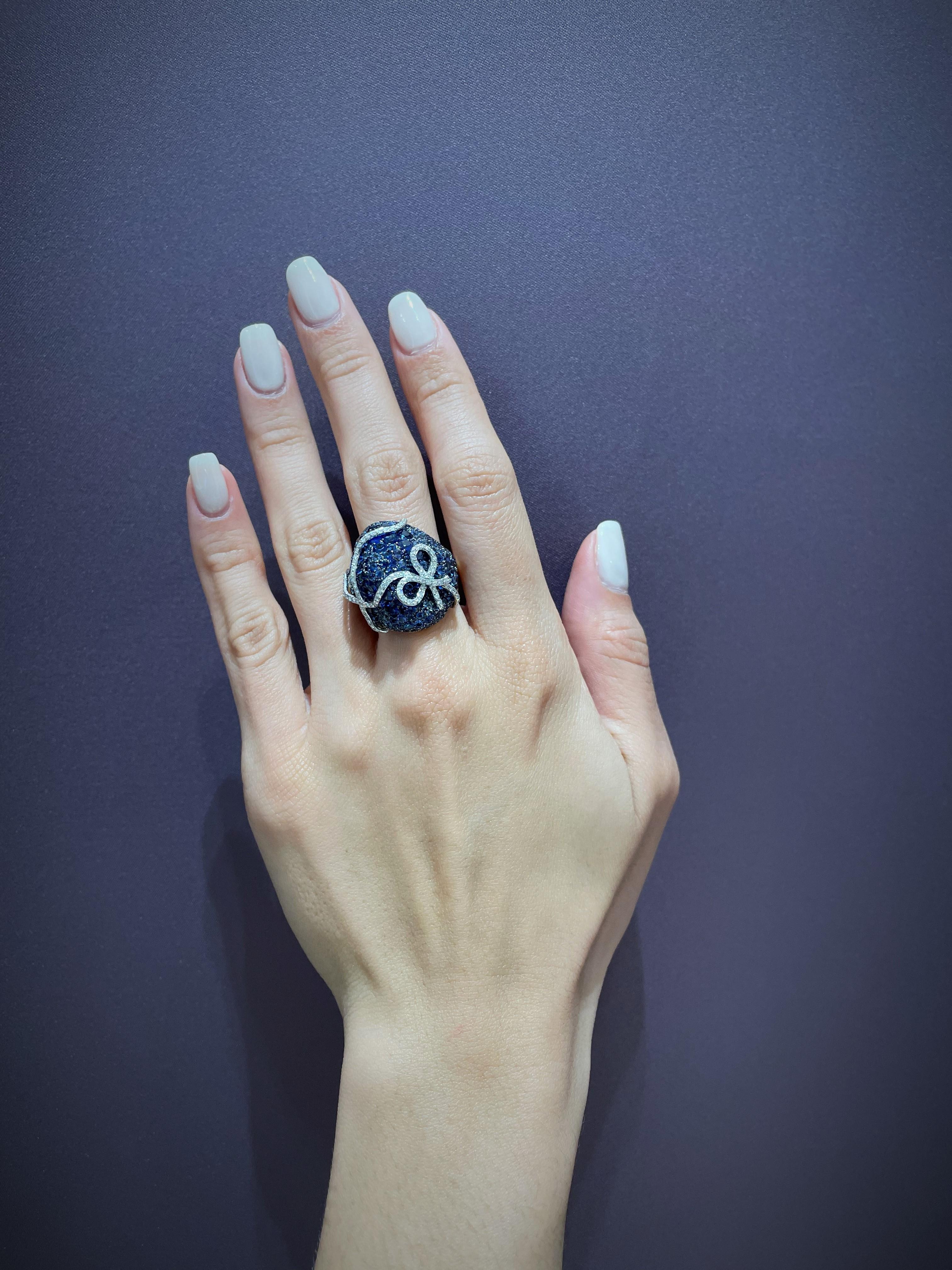 Rosior one-off Sapphire and Diamond Cocktail Ring set in White and Yellow Gold In New Condition In Porto, PT