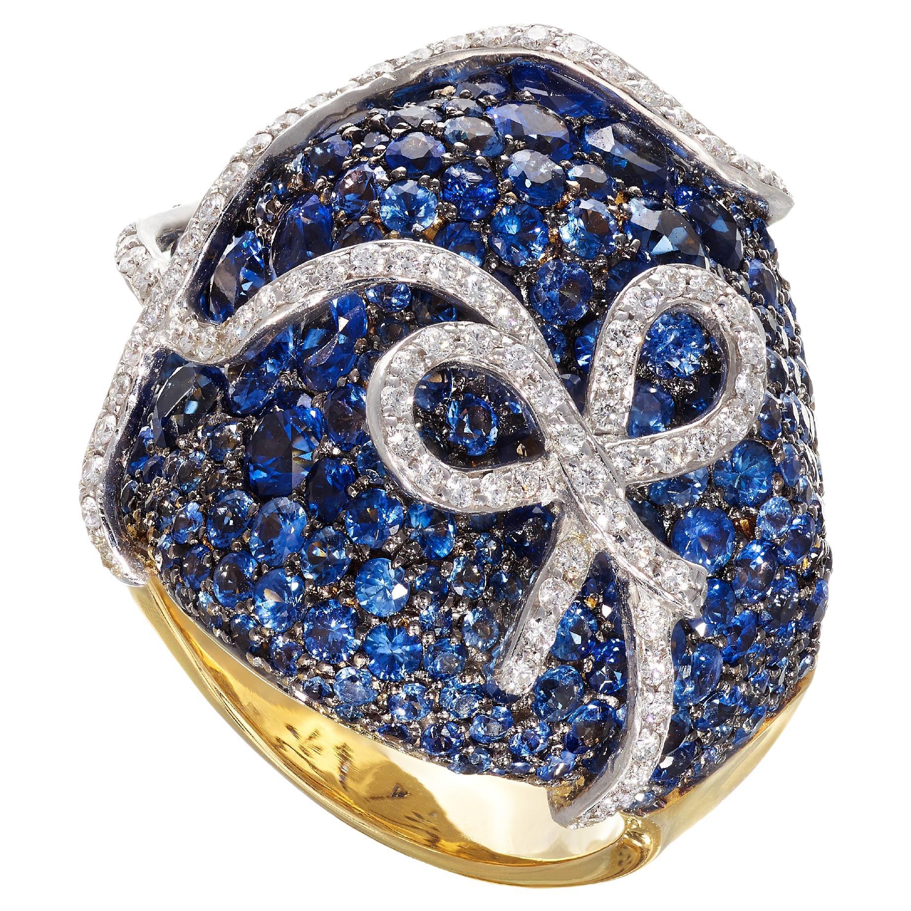 Rosior one-off Sapphire and Diamond Cocktail Ring set in White and Yellow Gold For Sale