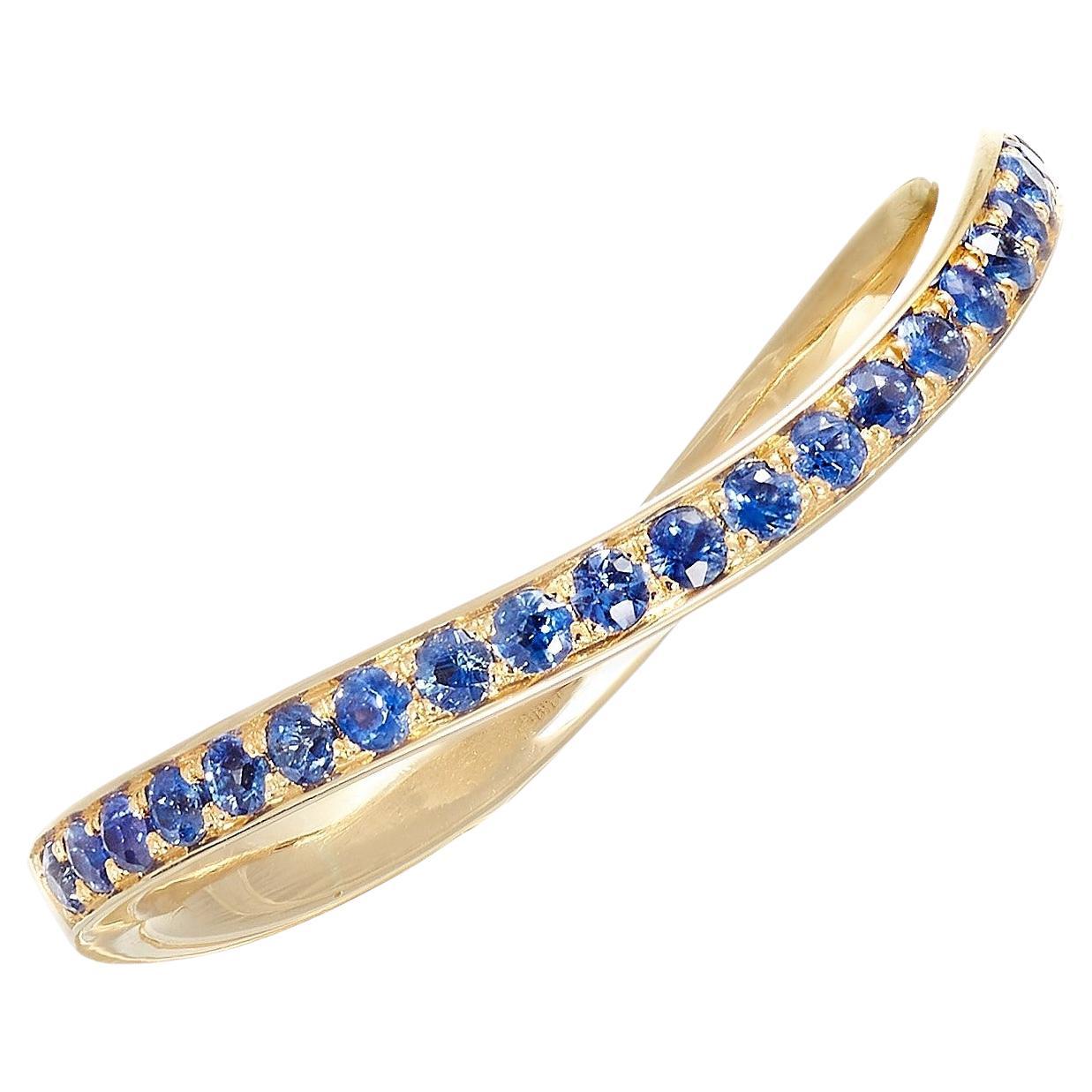 Rosior Sapphire "Half Eternity" Shaped Band Ring Set in Yellow Gold