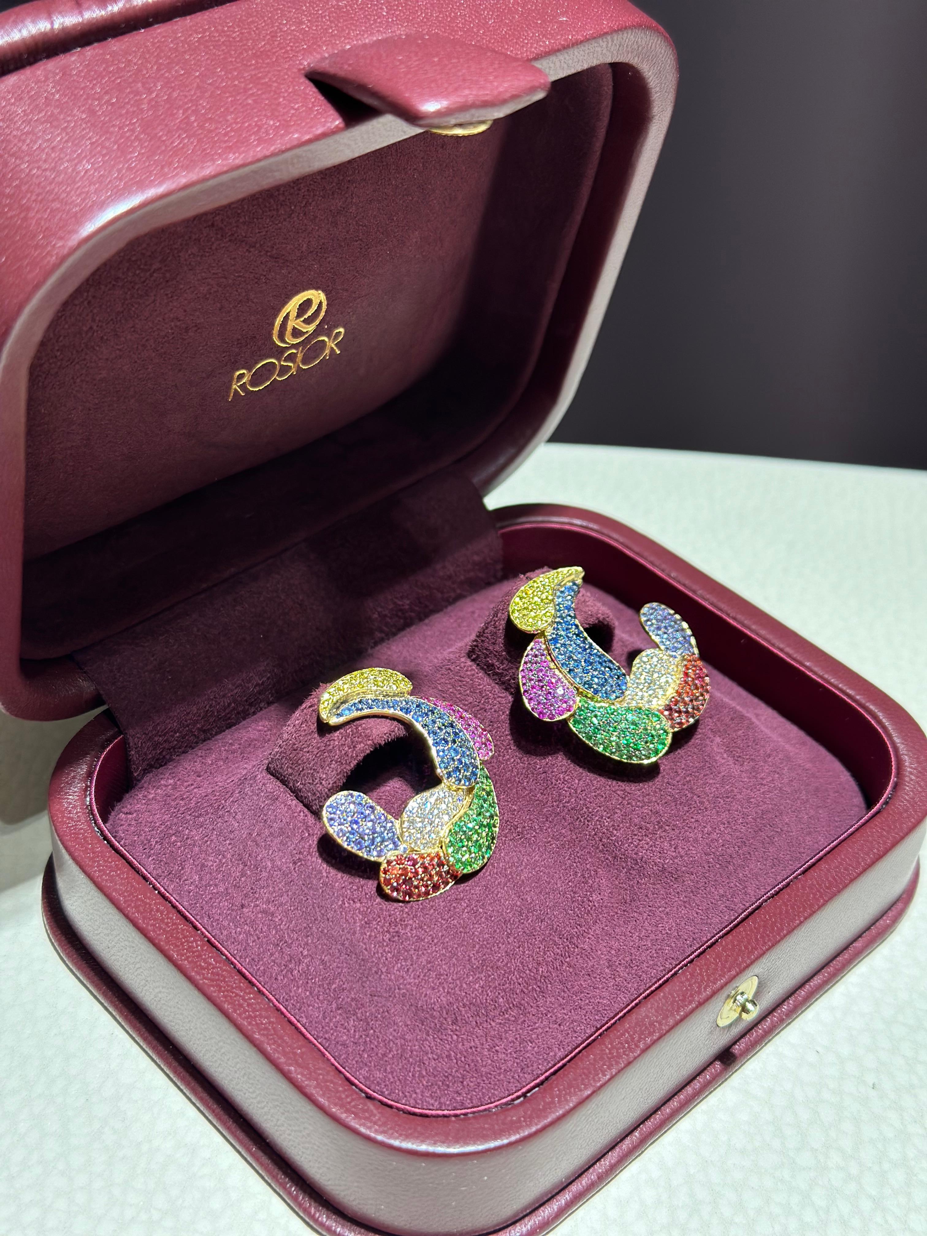 Rosior Sapphire, Tsavorite Garnet and Diamond Drop Earrings set in Yellow Gold In New Condition For Sale In Porto, PT
