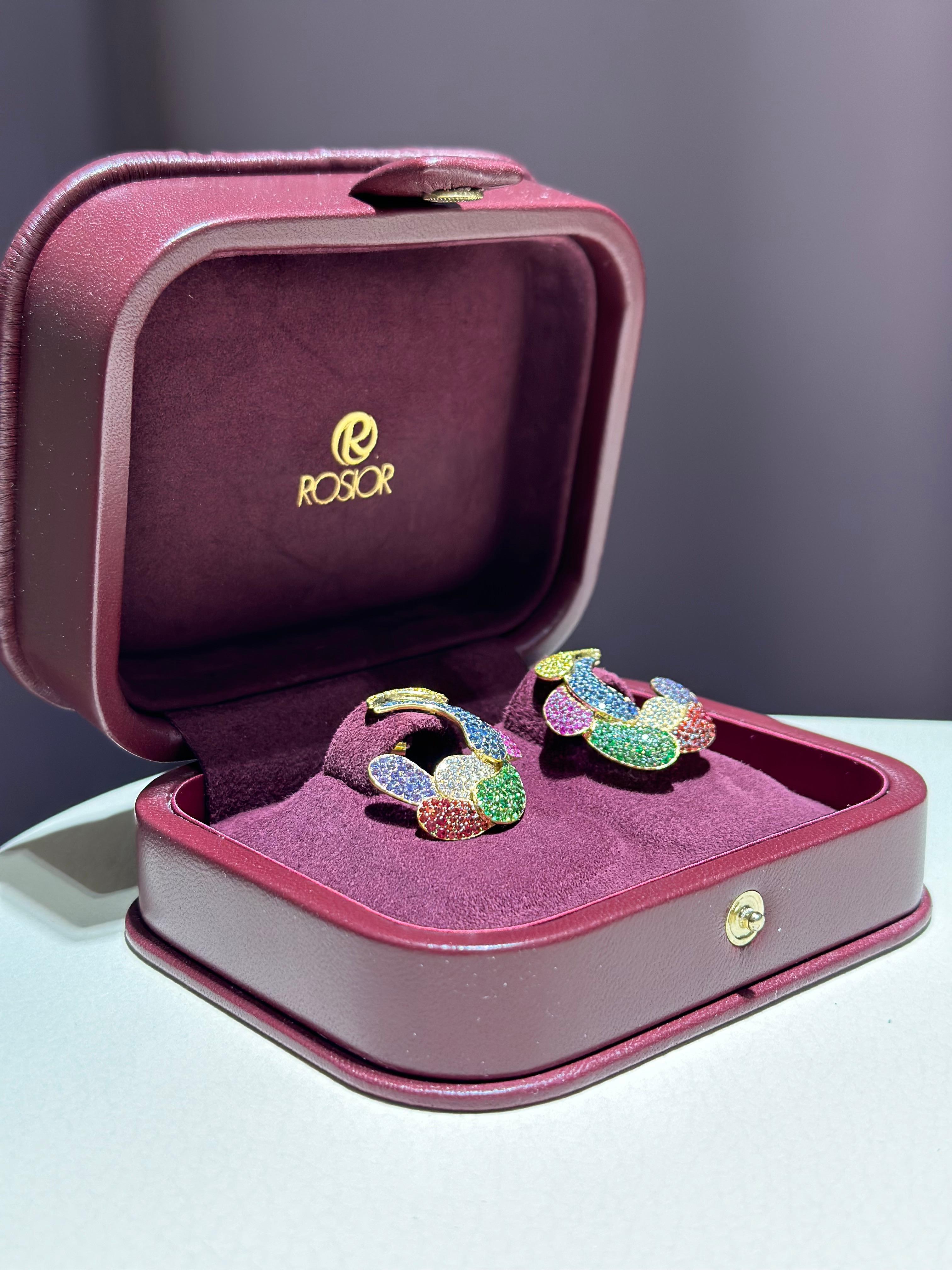 Women's or Men's Rosior Sapphire, Tsavorite Garnet and Diamond Drop Earrings set in Yellow Gold For Sale