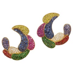 Pendientes de Gota de Zafiro Rosior, Granate Tsavorita y Diamante engastados en Oro Amarillo
