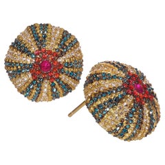 Rosior "Sea Urchin Inverted Diamond Setting" Earrings in Yellow Gold 