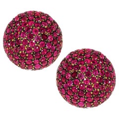 Rosior Stud Earrings Set with Rubies in Yellow Gold 