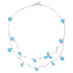 Rosior Turquoise and Diamond Contemporary White Gold Necklace