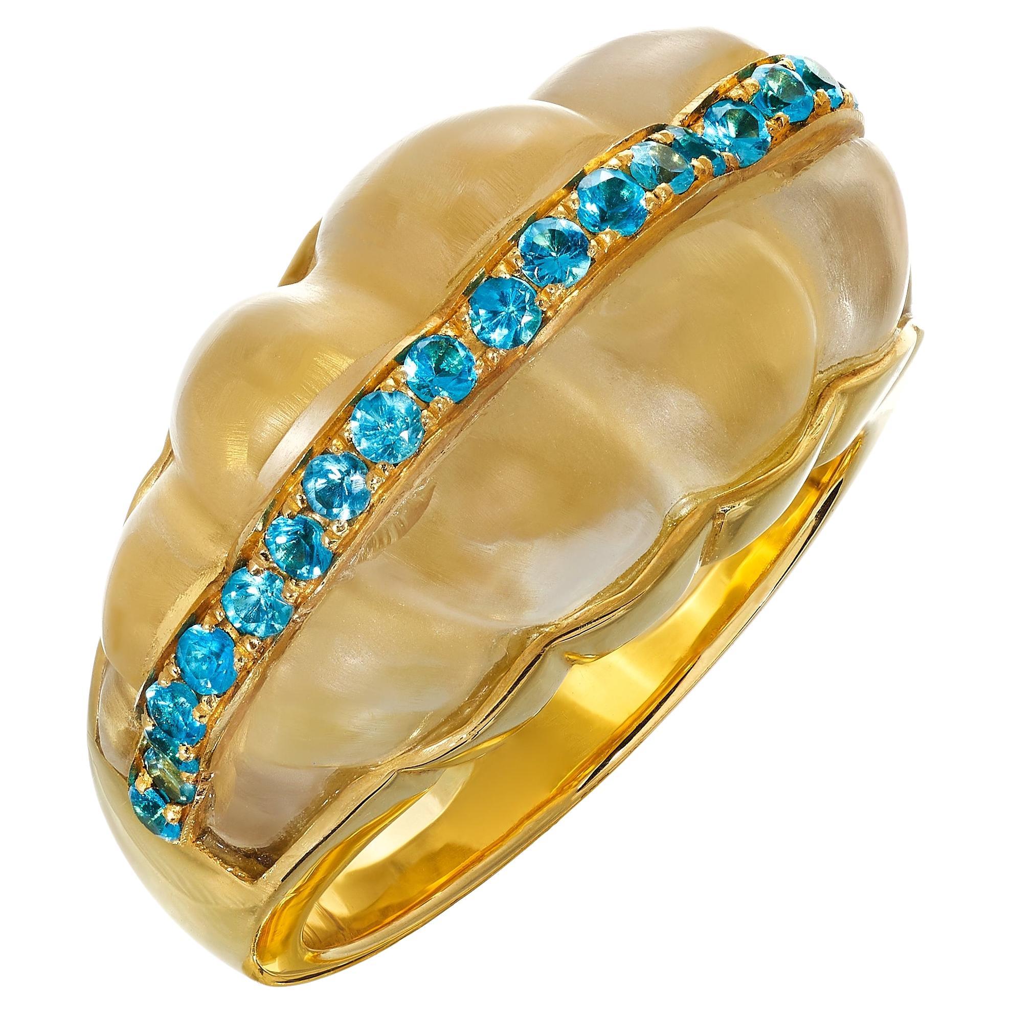 Rosior Vintage Crystal Rock and Apatite Yellow Gold Cocktail Ring For Sale