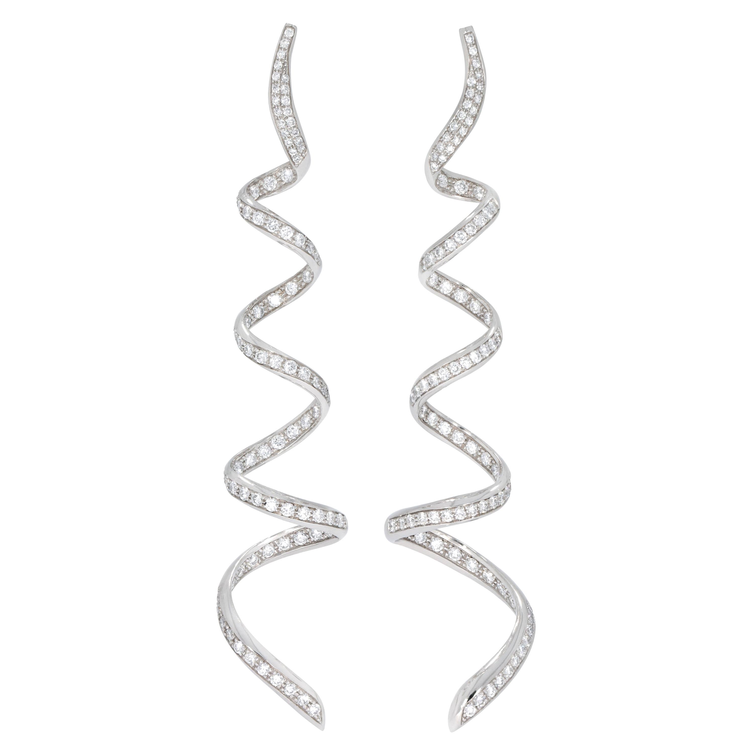 Rosior one-off Long Diamond Dangle Earrings set in White Gold 