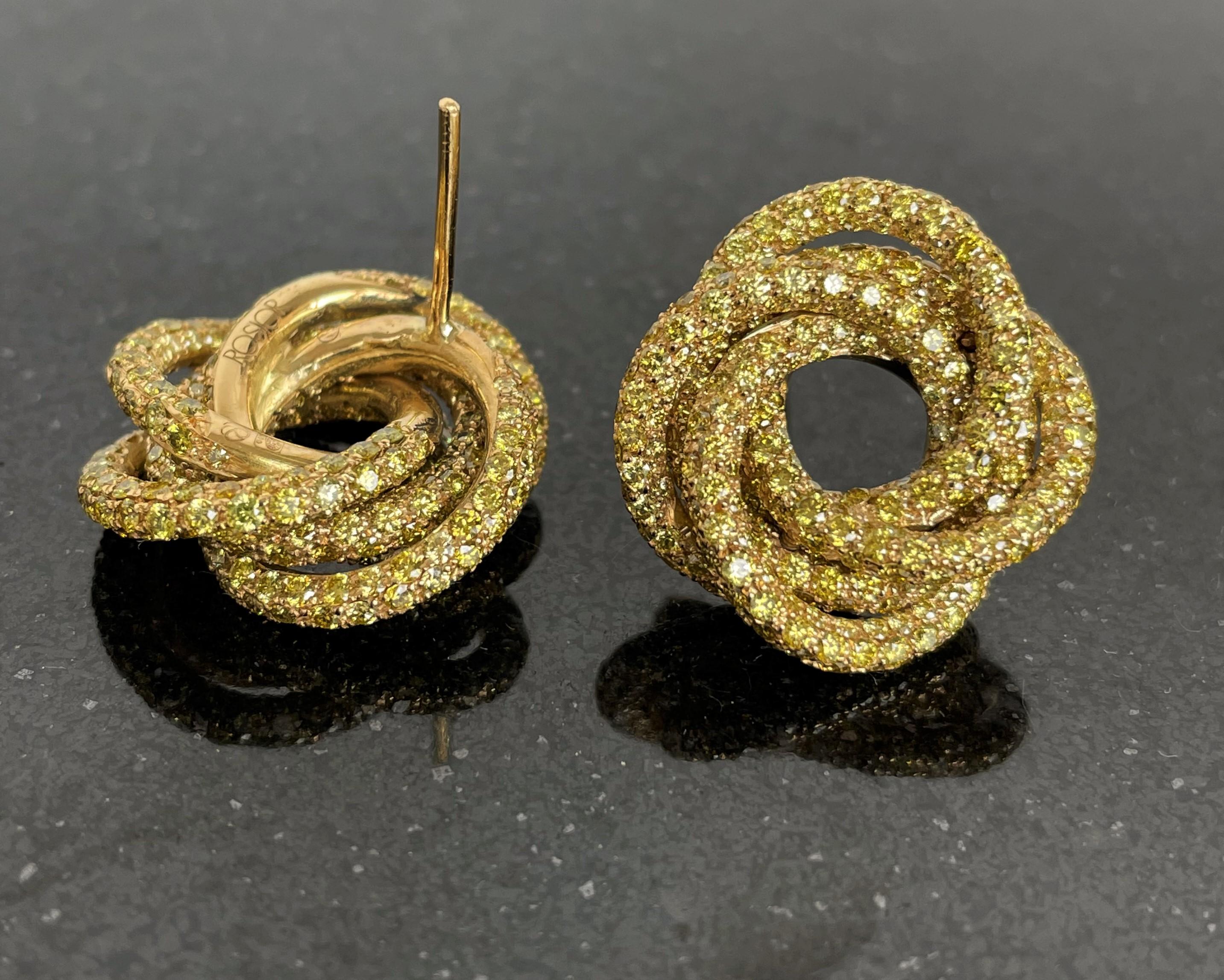 Rosior Yellow Diamond on Yellow Gold Contemporary Earrings 2