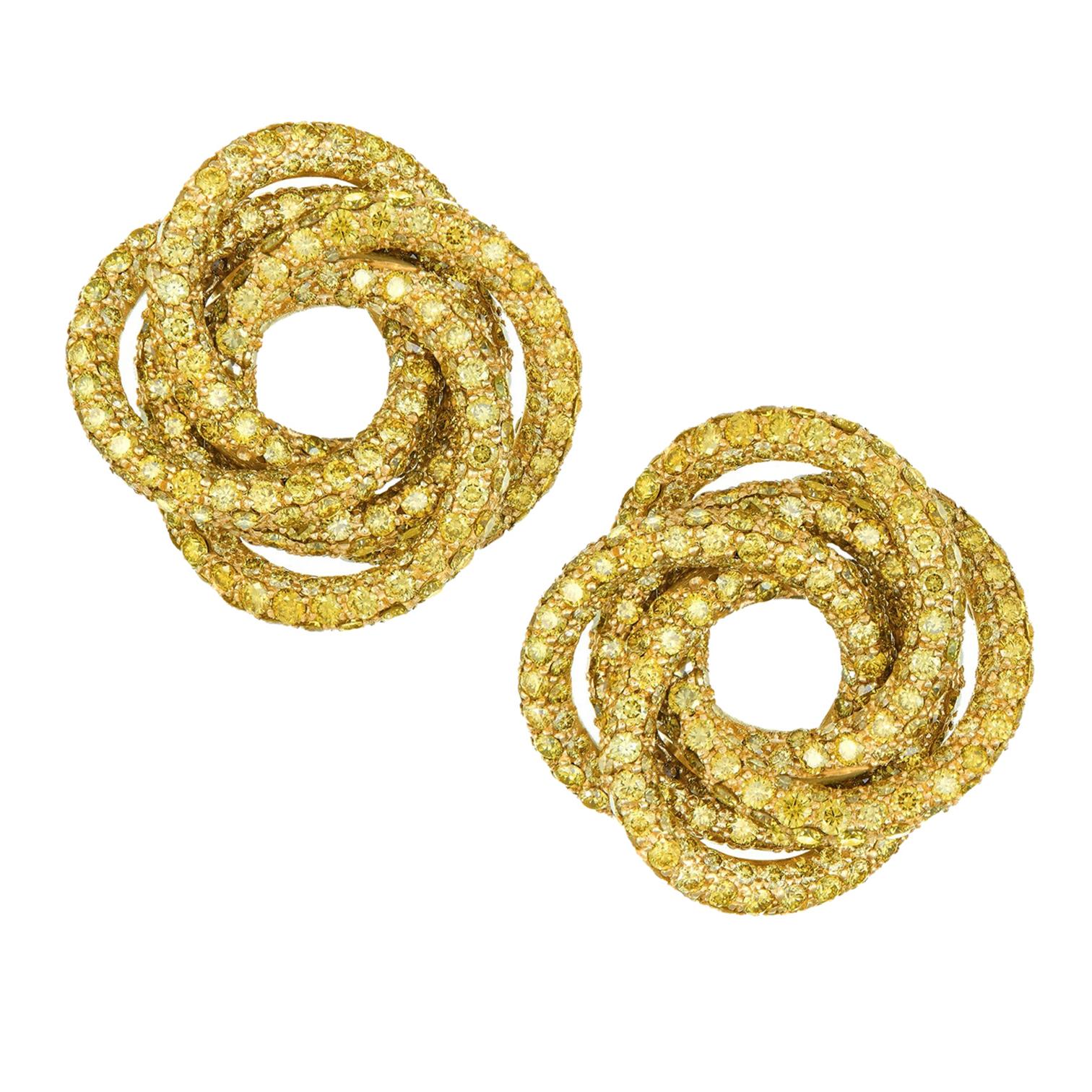 Rosior Yellow Diamond on Yellow Gold Contemporary Earrings