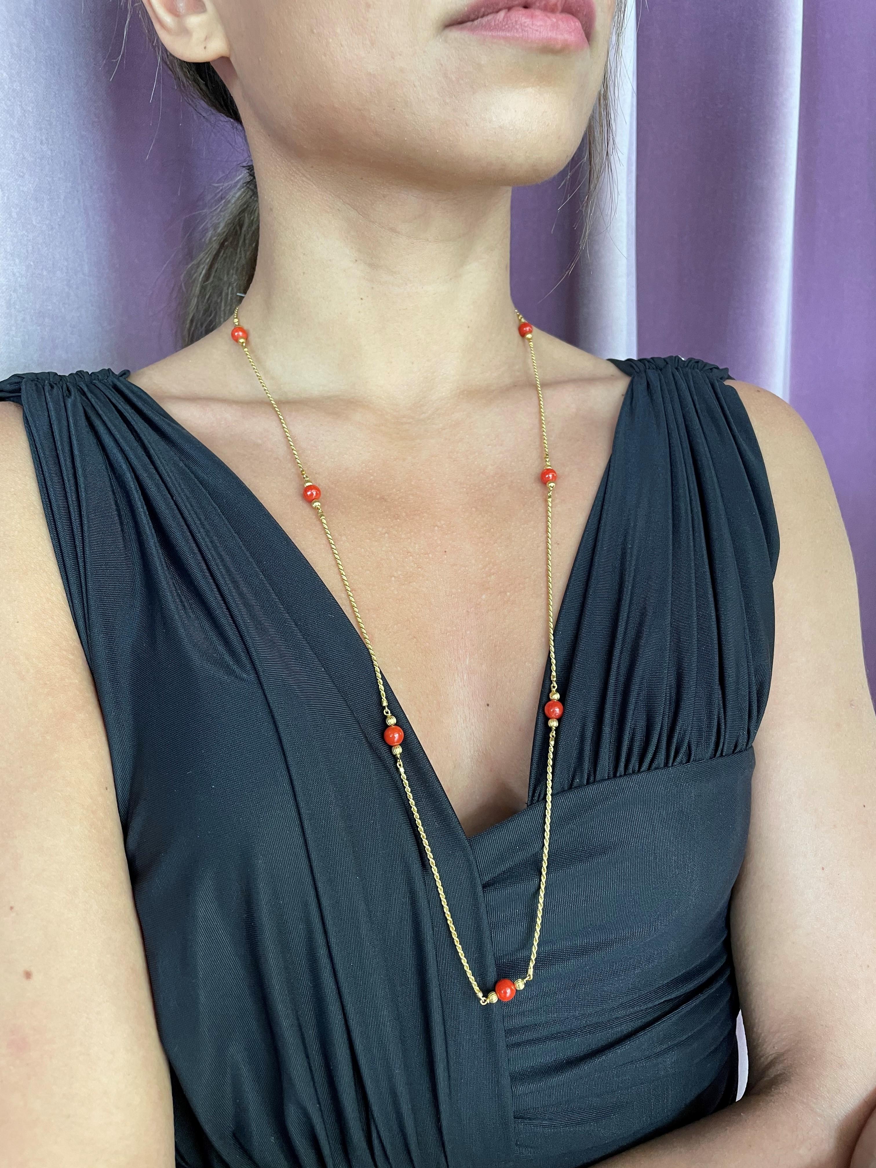 gold chain with coral beads