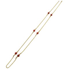 Rosior Yellow Gold Long Chain with Coral Beads