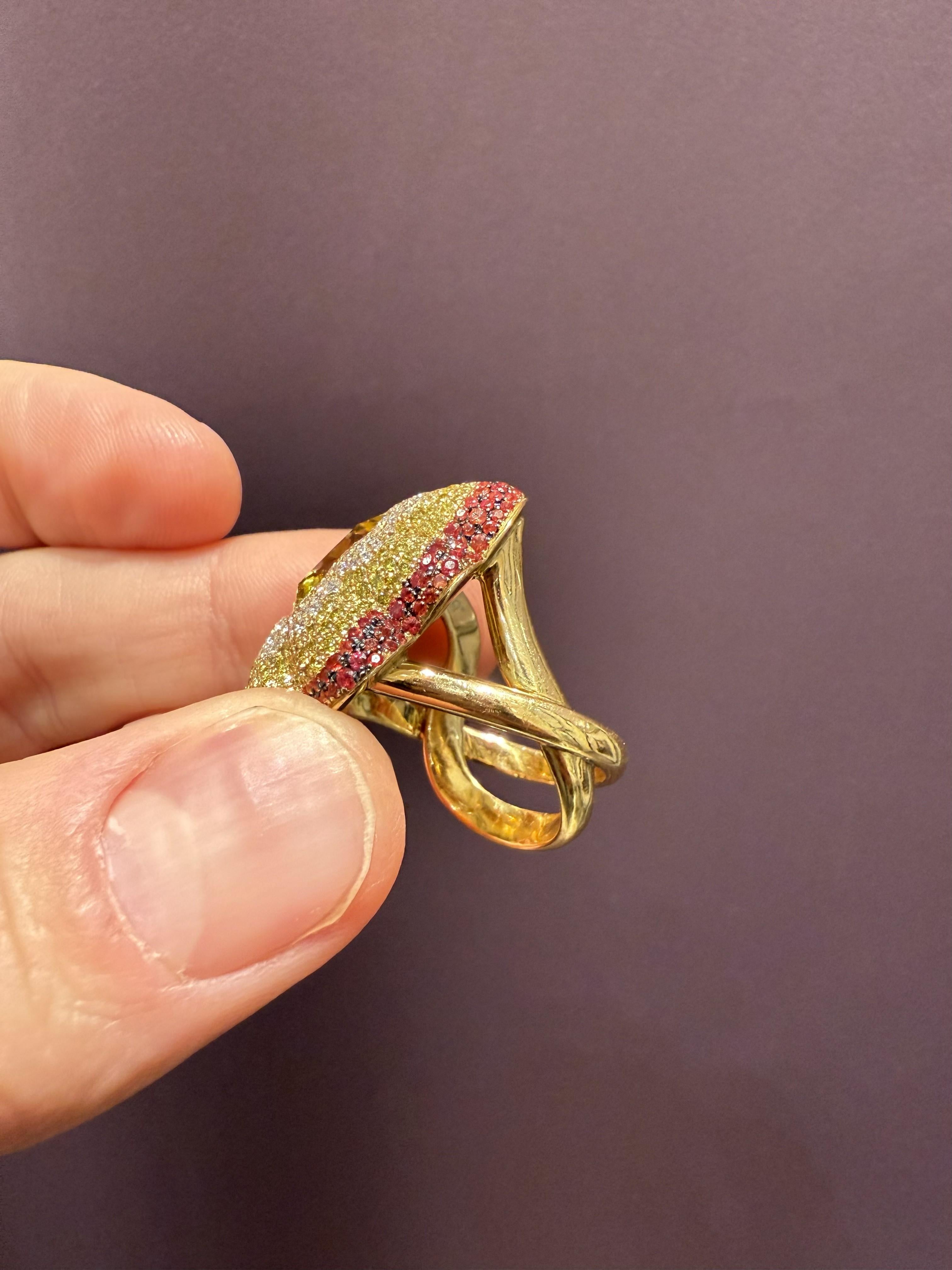 Rosior Anillo de Cóctel de Turmalina Amarilla, Diamante y Zafiro engastado en Oro Amarillo en Nuevo estado para la venta en Porto, PT