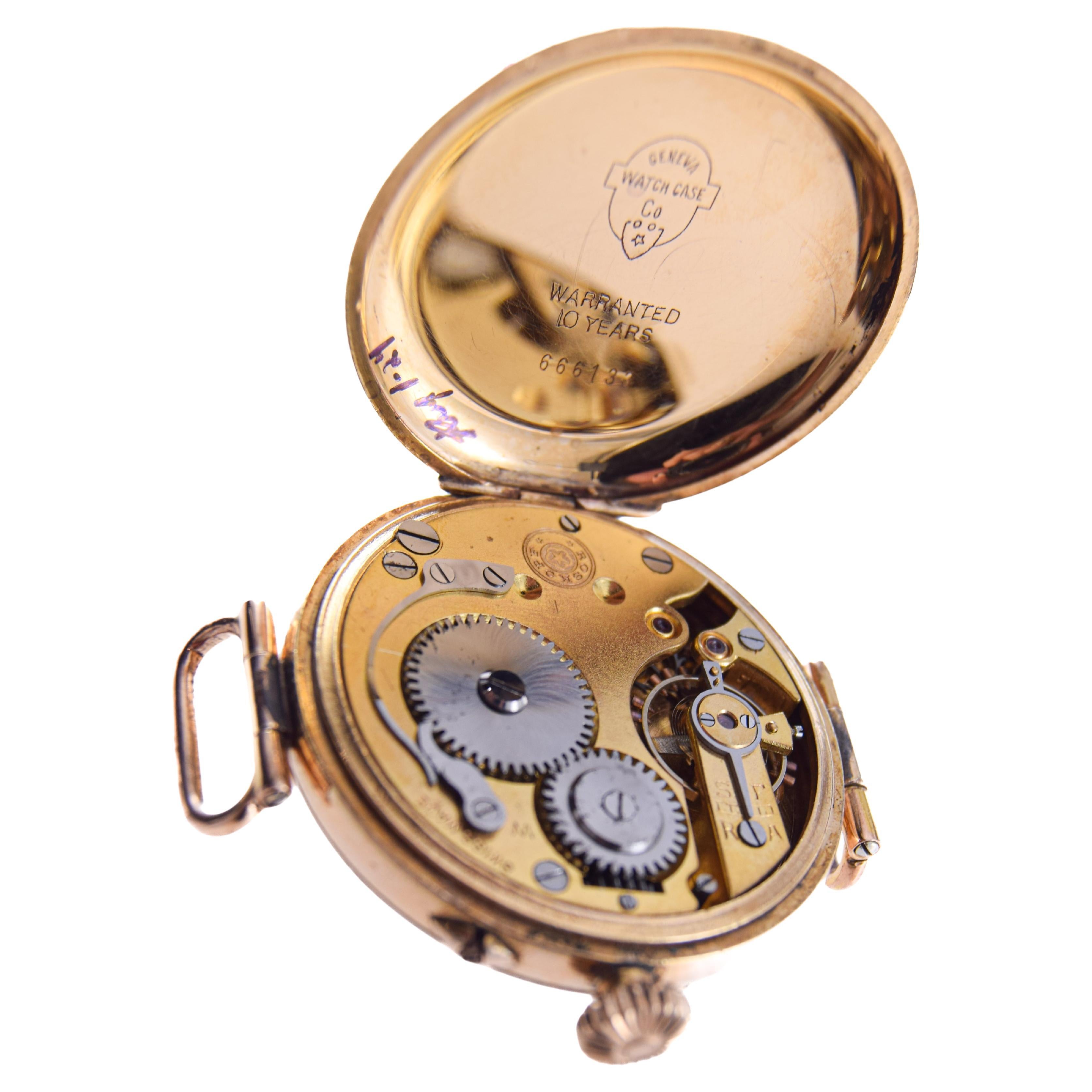 Roskopf Gold-Filled Campaign Style with Original Flawless Enamel Dial Circa 1910 For Sale 8