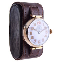 Roskopf Gold-Filled Campaign Style with Original Flawless Enamel Dial Circa 1910