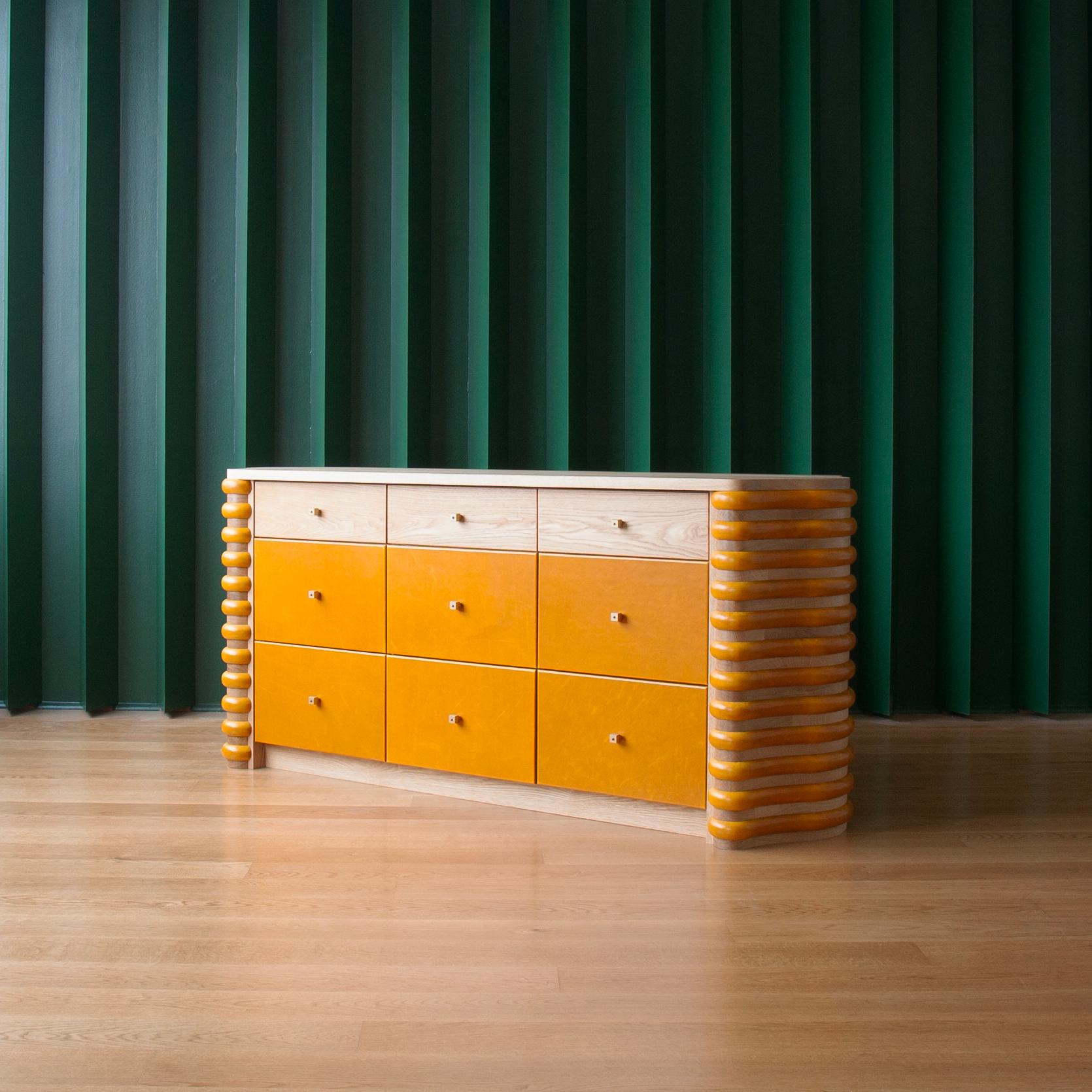 Art Deco Roslin Leather and Solid Wood Dresser by Crump and Kwash For Sale