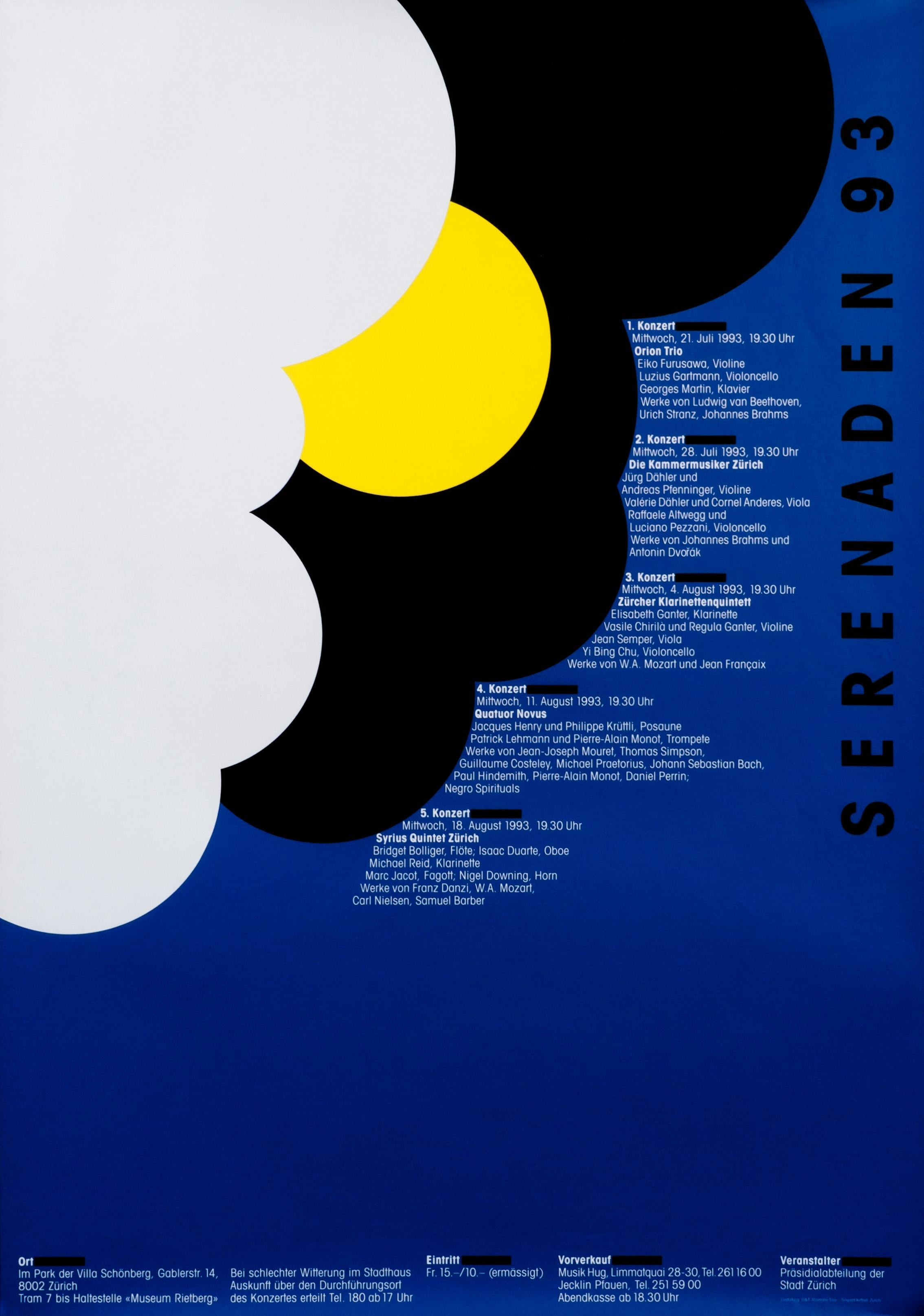 Rosmarie Tissi - "Serenaden 93" Swiss Post Modern Music Festival Original  Vintage Poster For Sale at 1stDibs