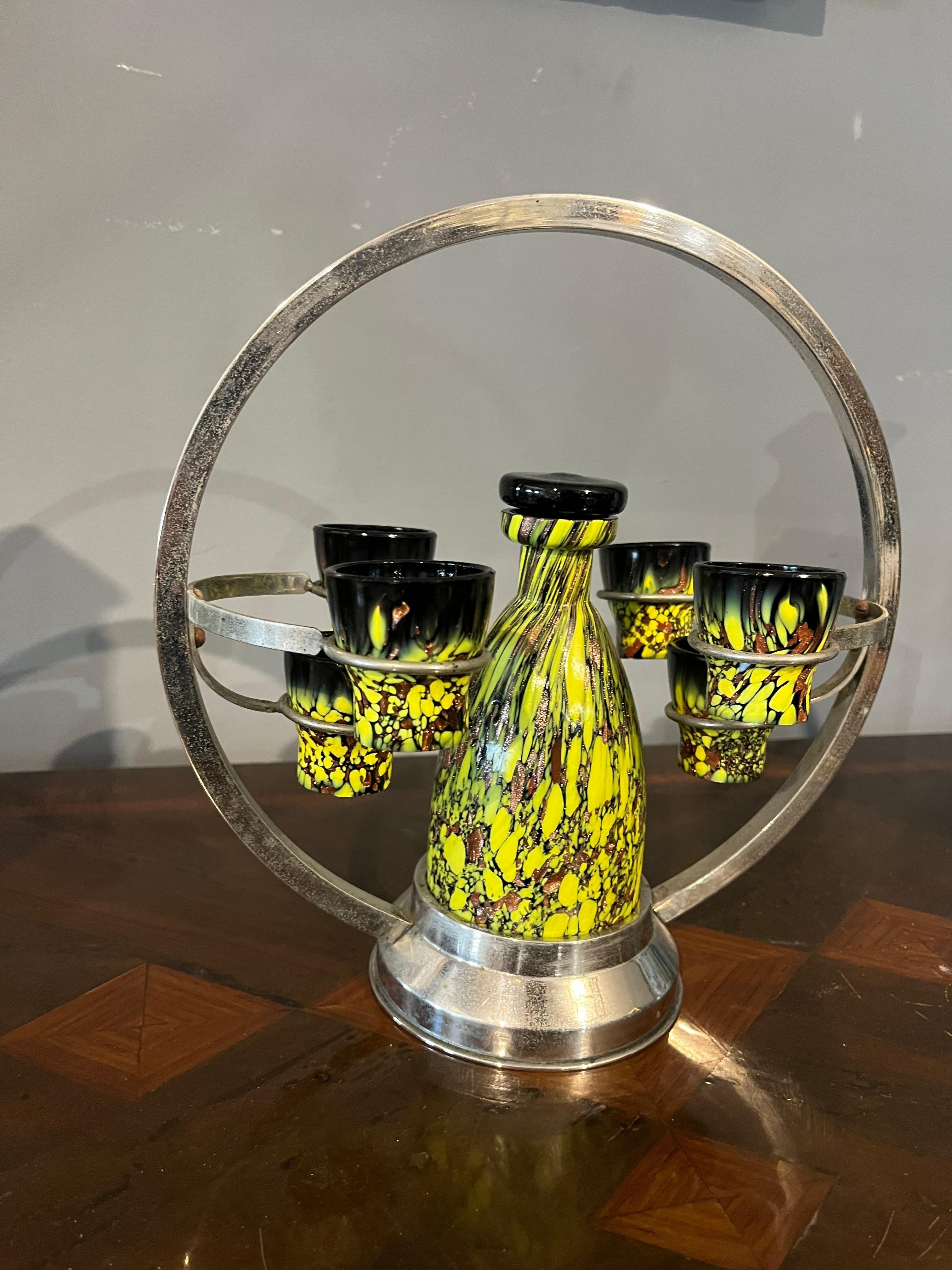 Italian Rosolio set from the 30s in Murano glass paste For Sale