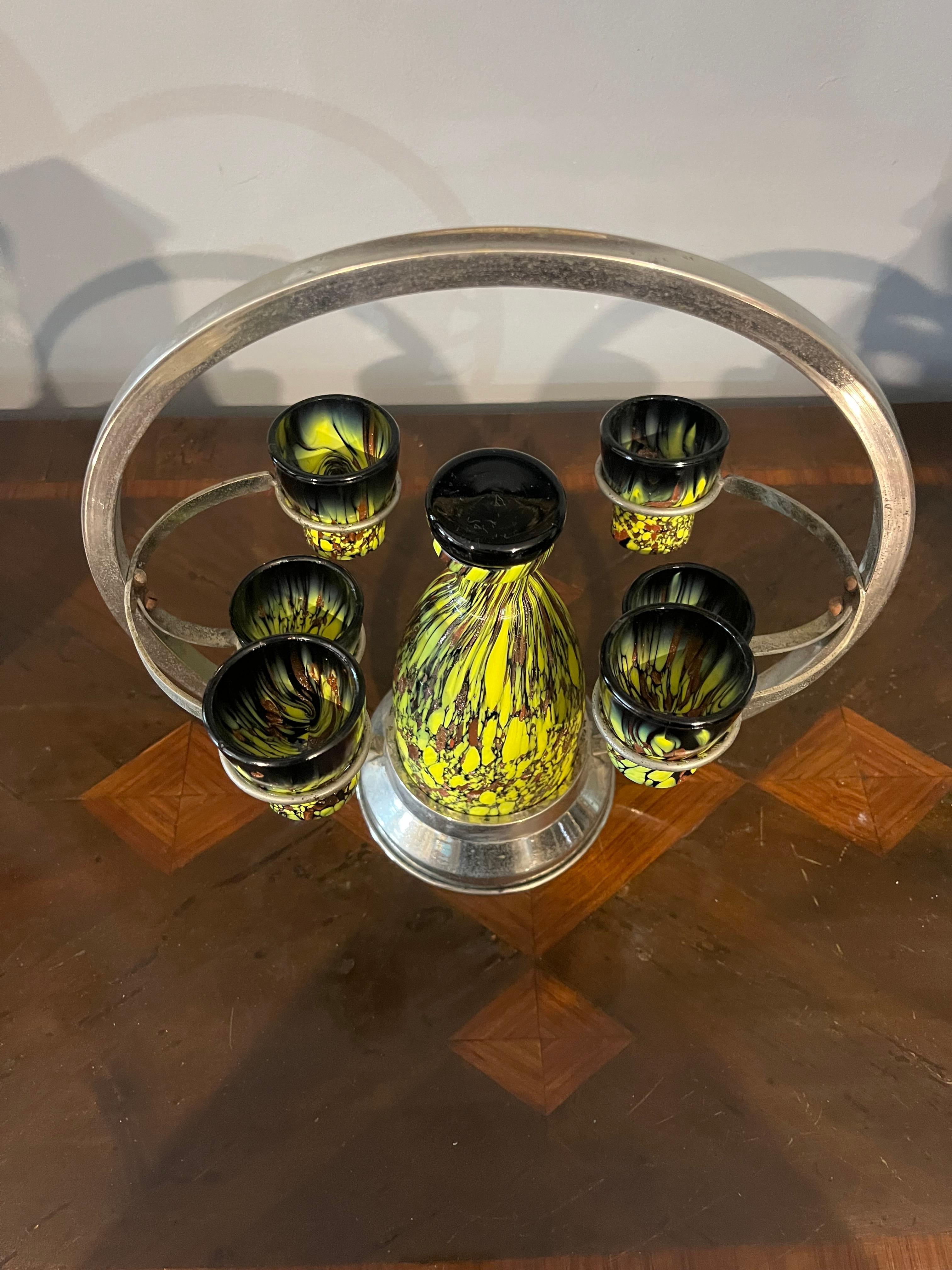 Rosolio set from the 30s in Murano glass paste In Good Condition For Sale In Catania, IT