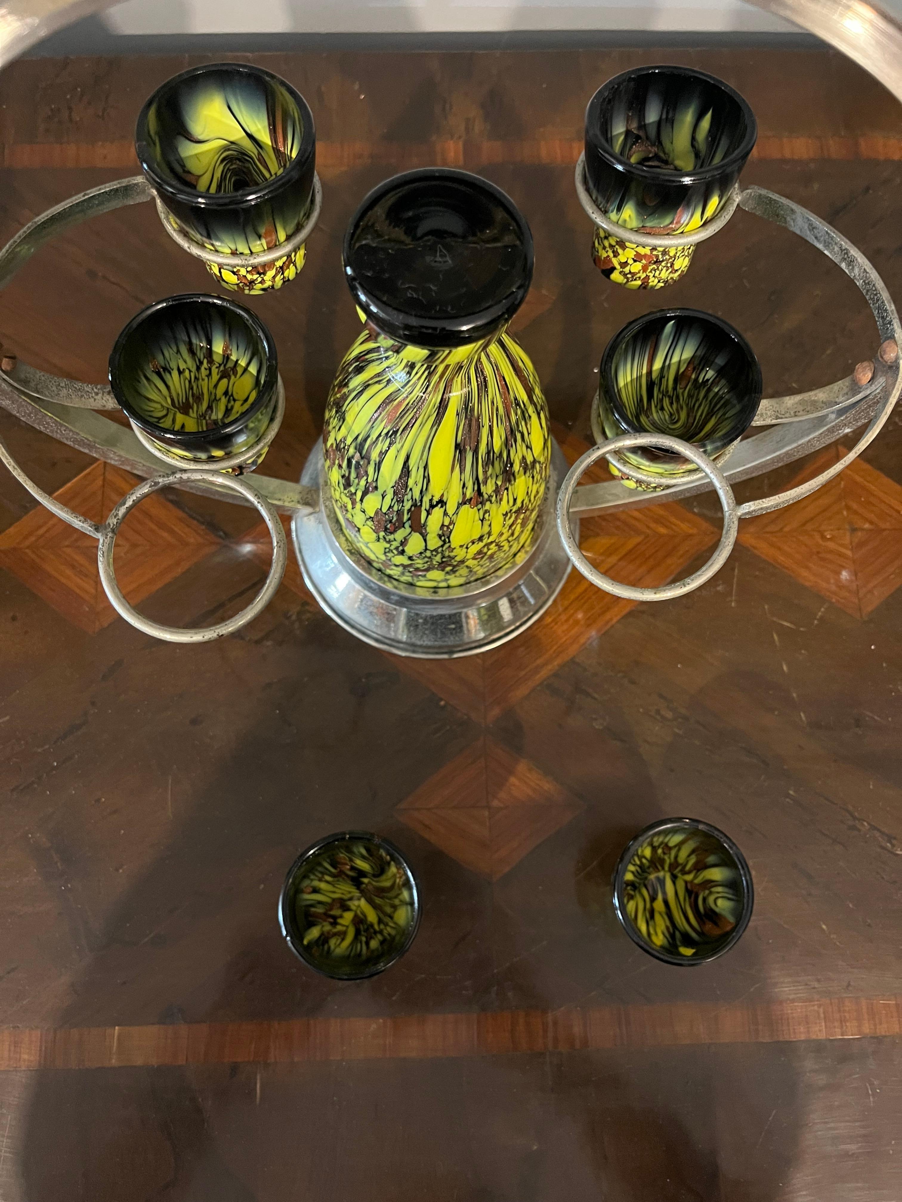 Rosolio set from the 30s in Murano glass paste For Sale 1