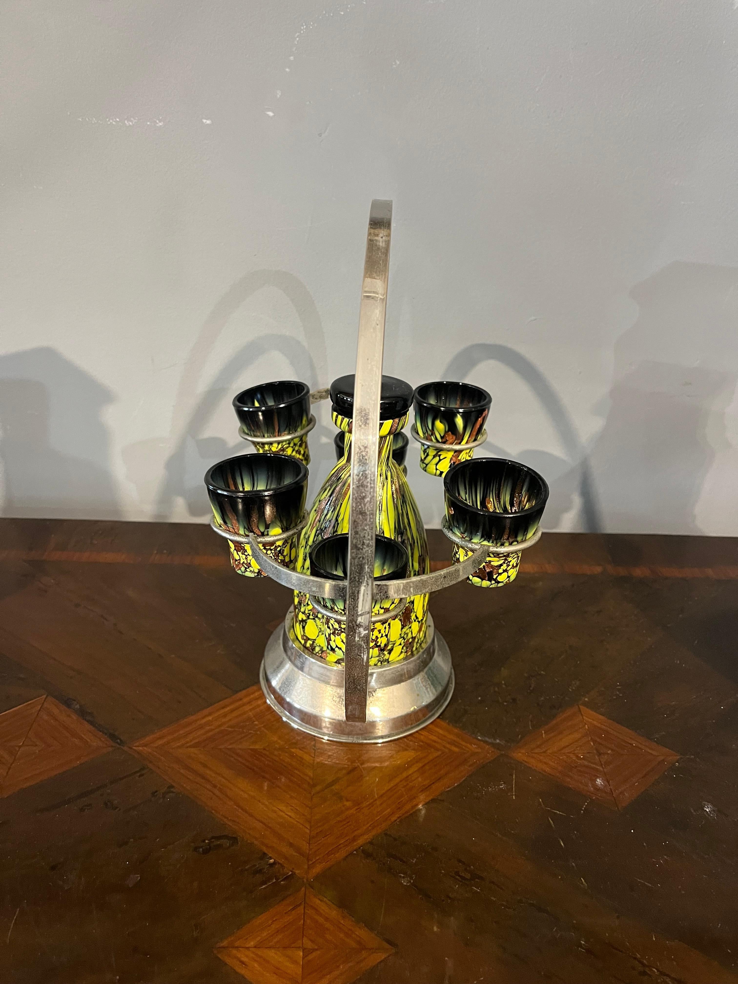 Rosolio set from the 30s in Murano glass paste For Sale 2