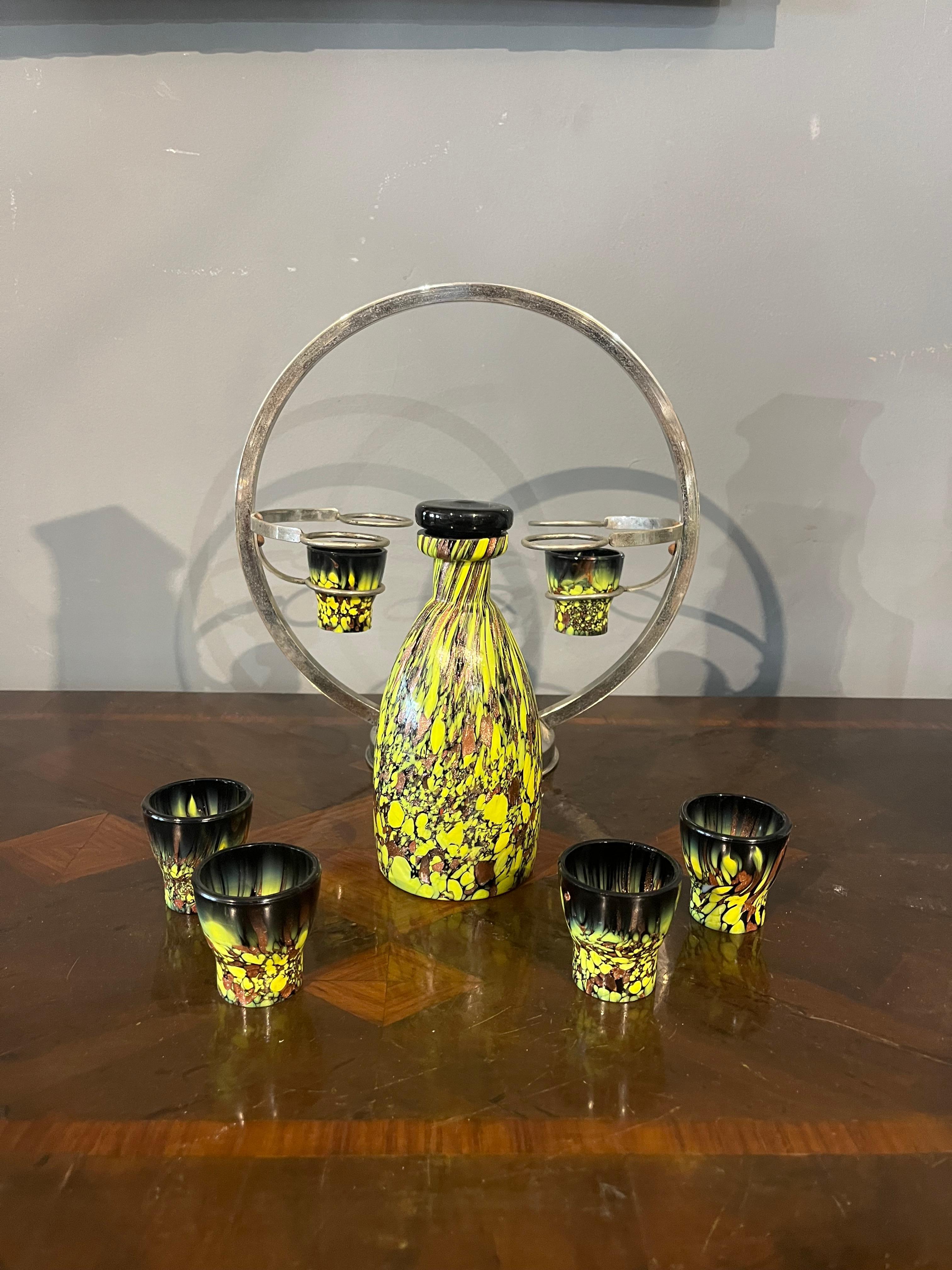 Rosolio set from the 30s in Murano glass paste For Sale 3