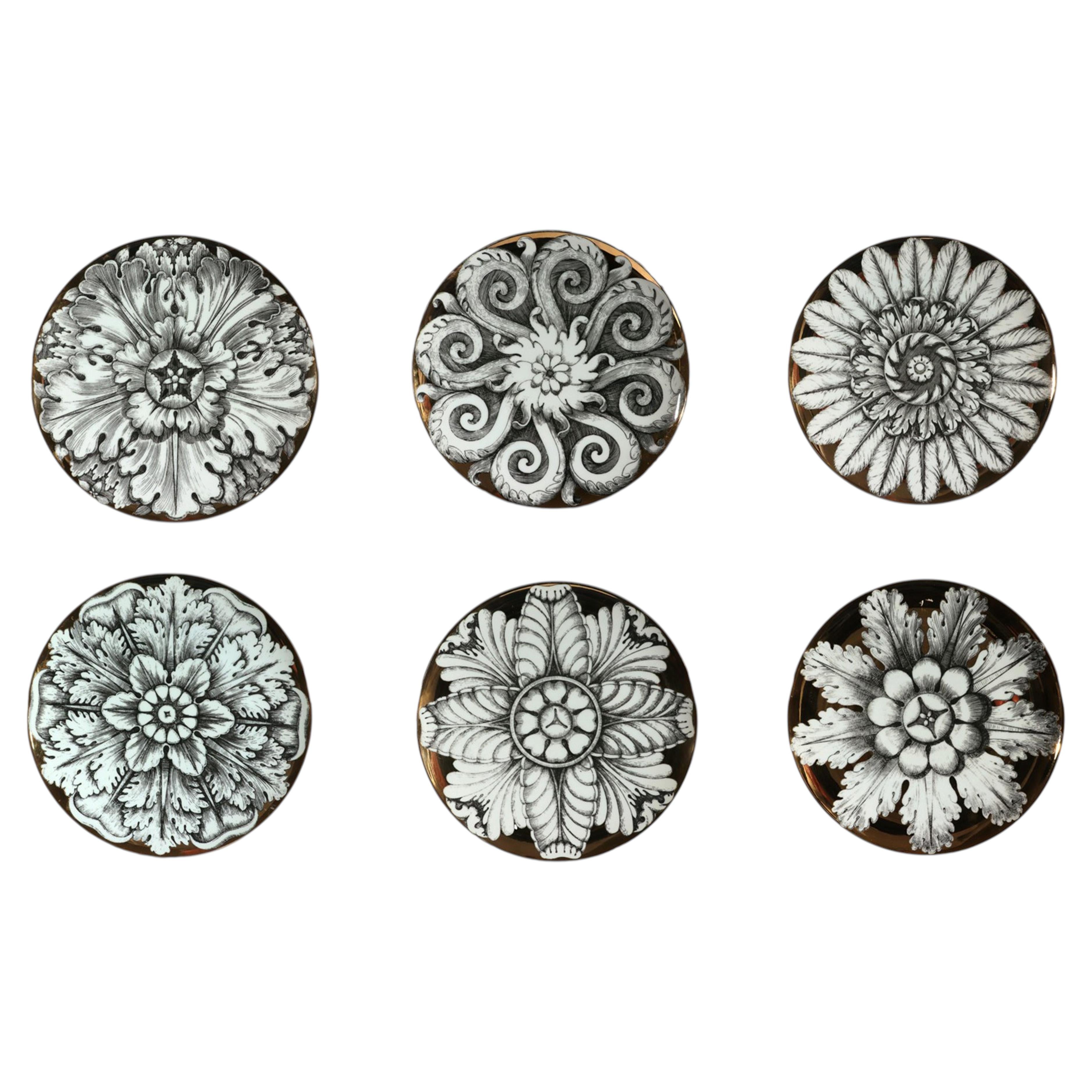 Rosoni Pattern Piero Fornasetti Porcelain Plates, A Numbered Set of Six