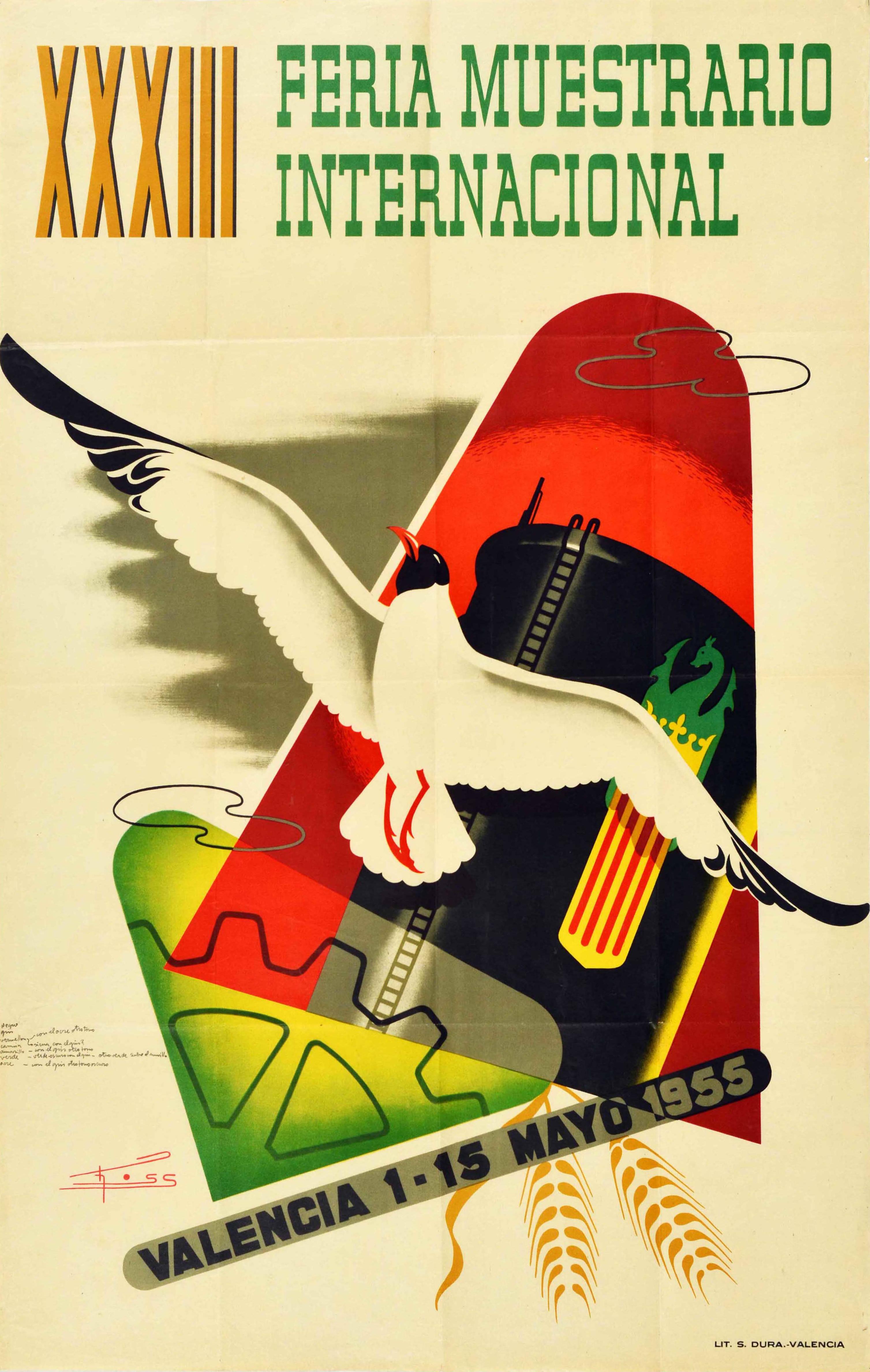 Ross Print – Original-Vintage-Werbeplakat Feria Muestrario Trade Fair Valencia, Spanien