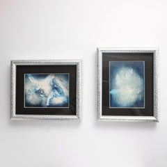 Ross Bleckner Artworks, Pair, Postcard Sized, Matted, Framed