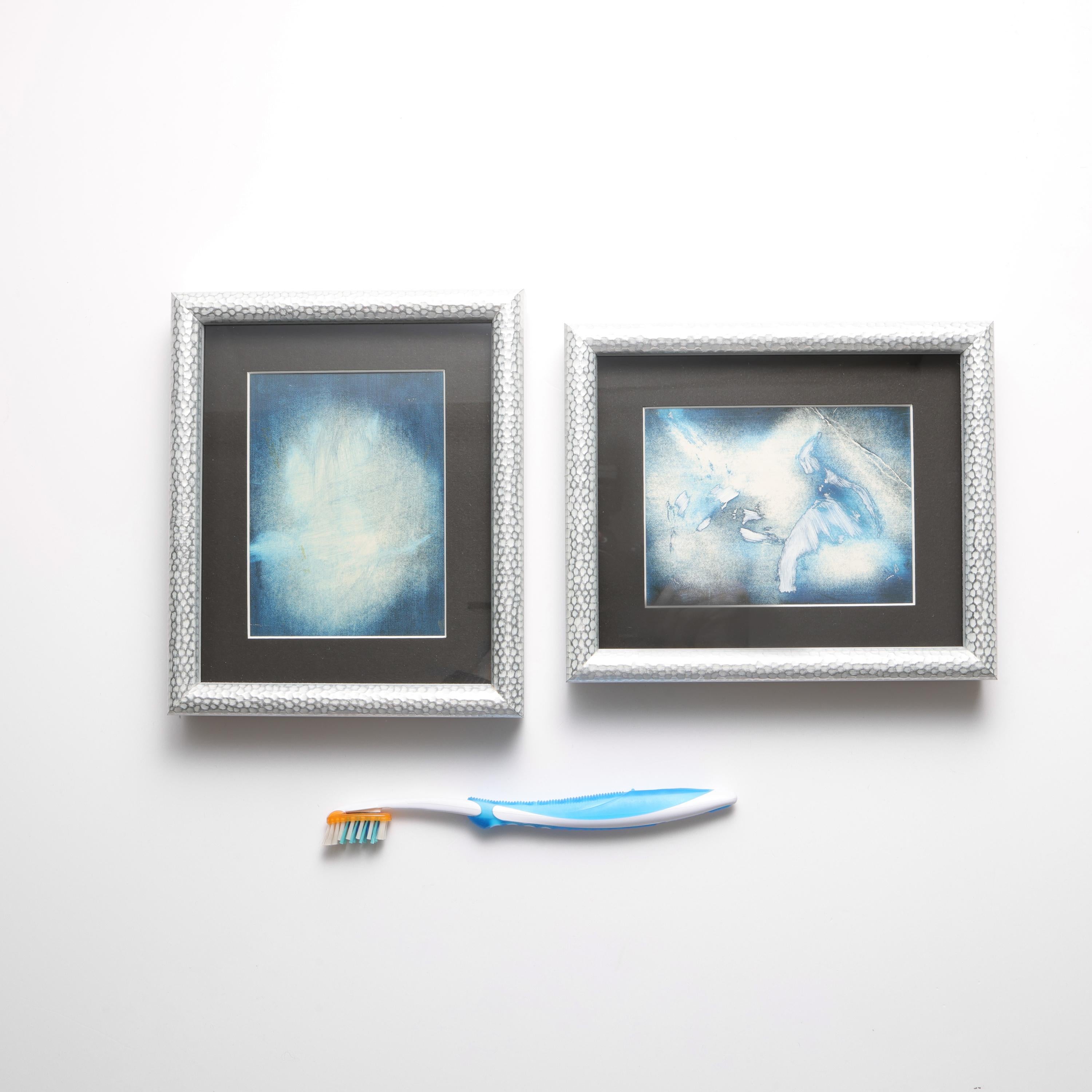 American Ross Bleckner Artworks, Pair, Postcard Sized, Matted, Framed For Sale