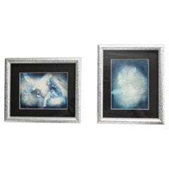 Ross Bleckner Artworks, Pair, Postcard Sized, Matted, Framed