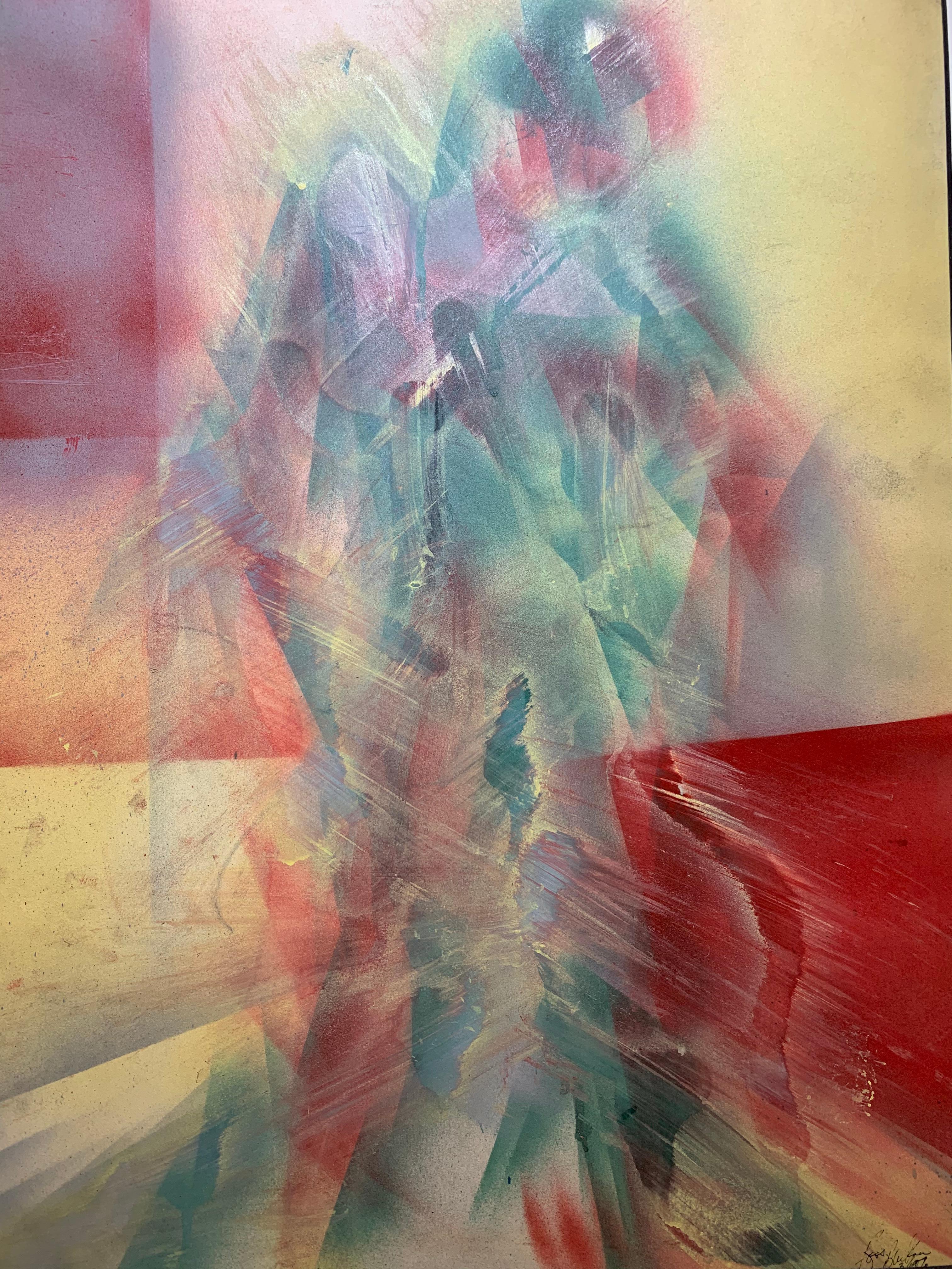 Ross Bleckner Figurative Painting - Abstract Contemporary American Original Figurative Watercolor Painting 