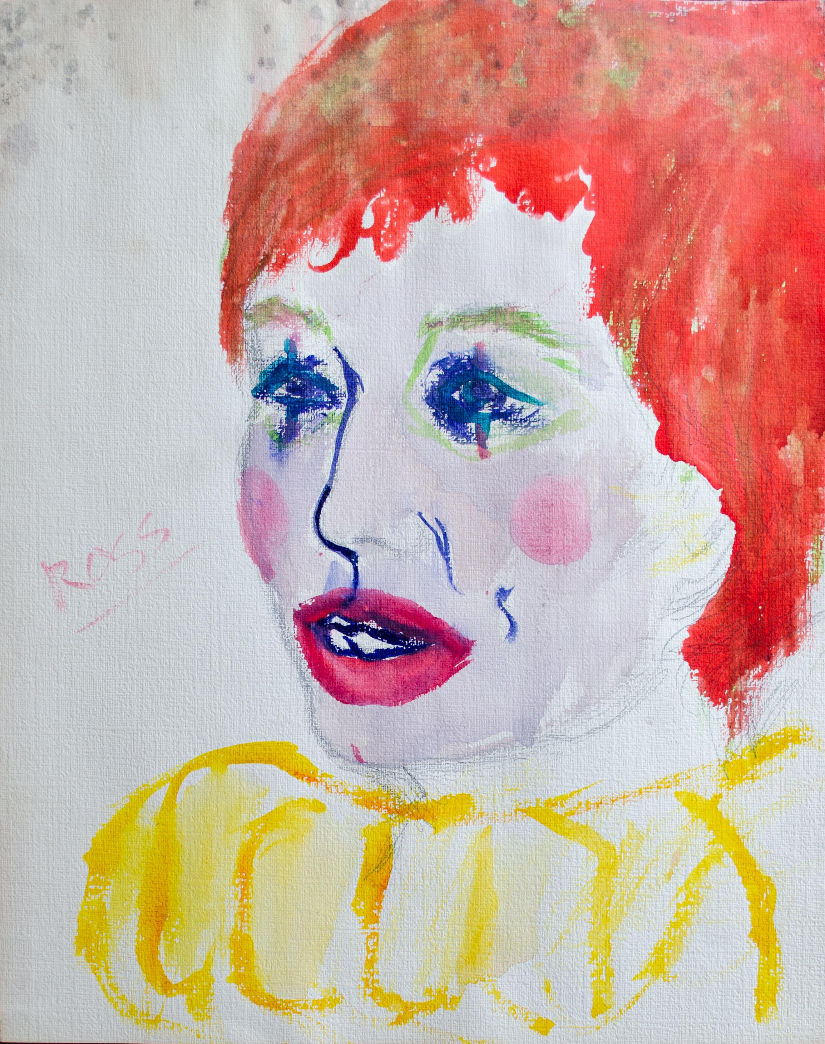 Ross Bleckner  Childhood Clown Watercolor Painting