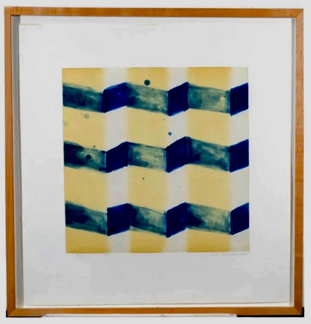ROSS BLECKNER (American, b. 1949)
"D Loop," 2002
Limited Edition Print : Color Aquatint With Spit Bite Aquatint And Gampi Chine-Collé on Somerset Paper
Approximate dimensions - Frame 29.5 X 28,.5 inches, sheet 27 x 26 inches. 
Edition lower left: