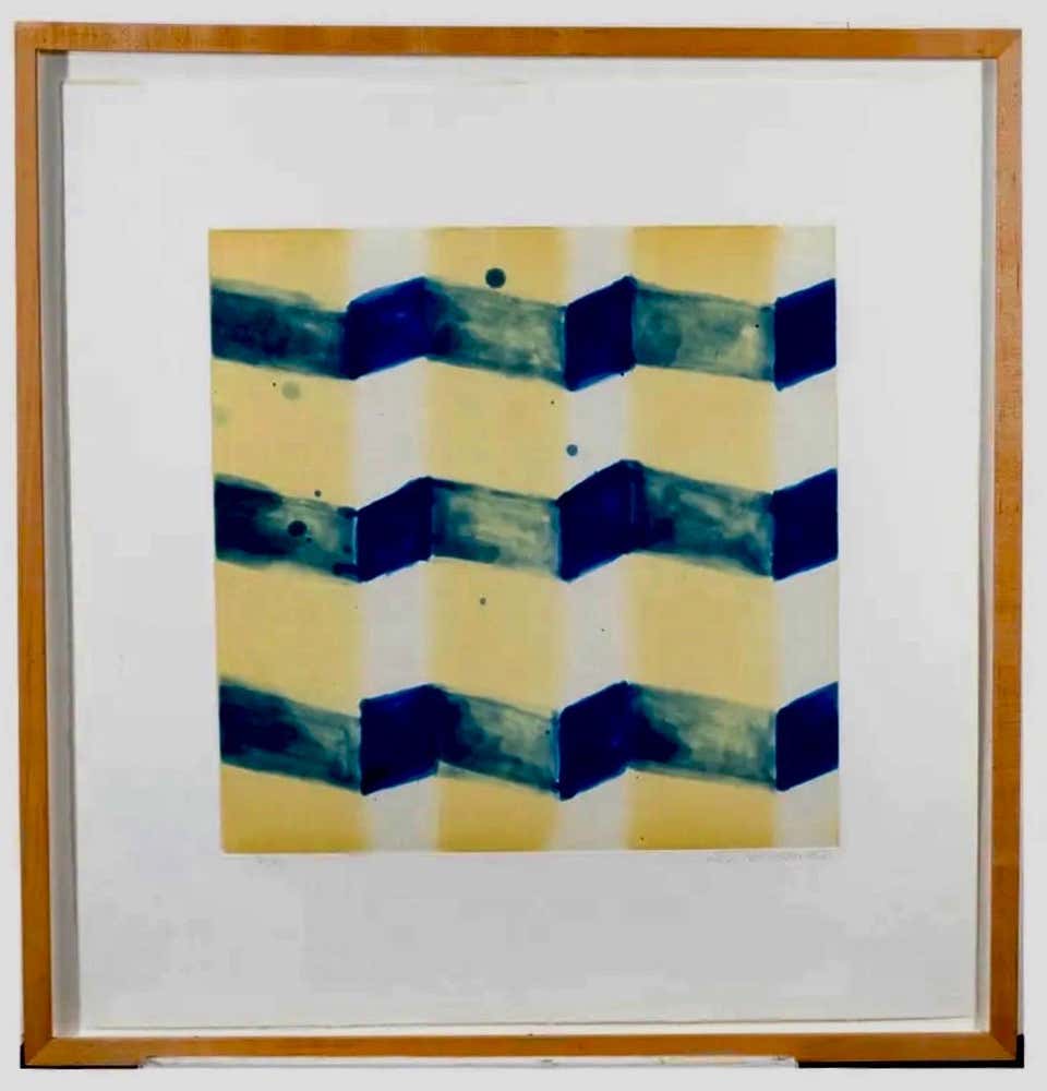Abstract Aquatint Etching Ross Bleckner Zig Zag lines New York Artist D Loop