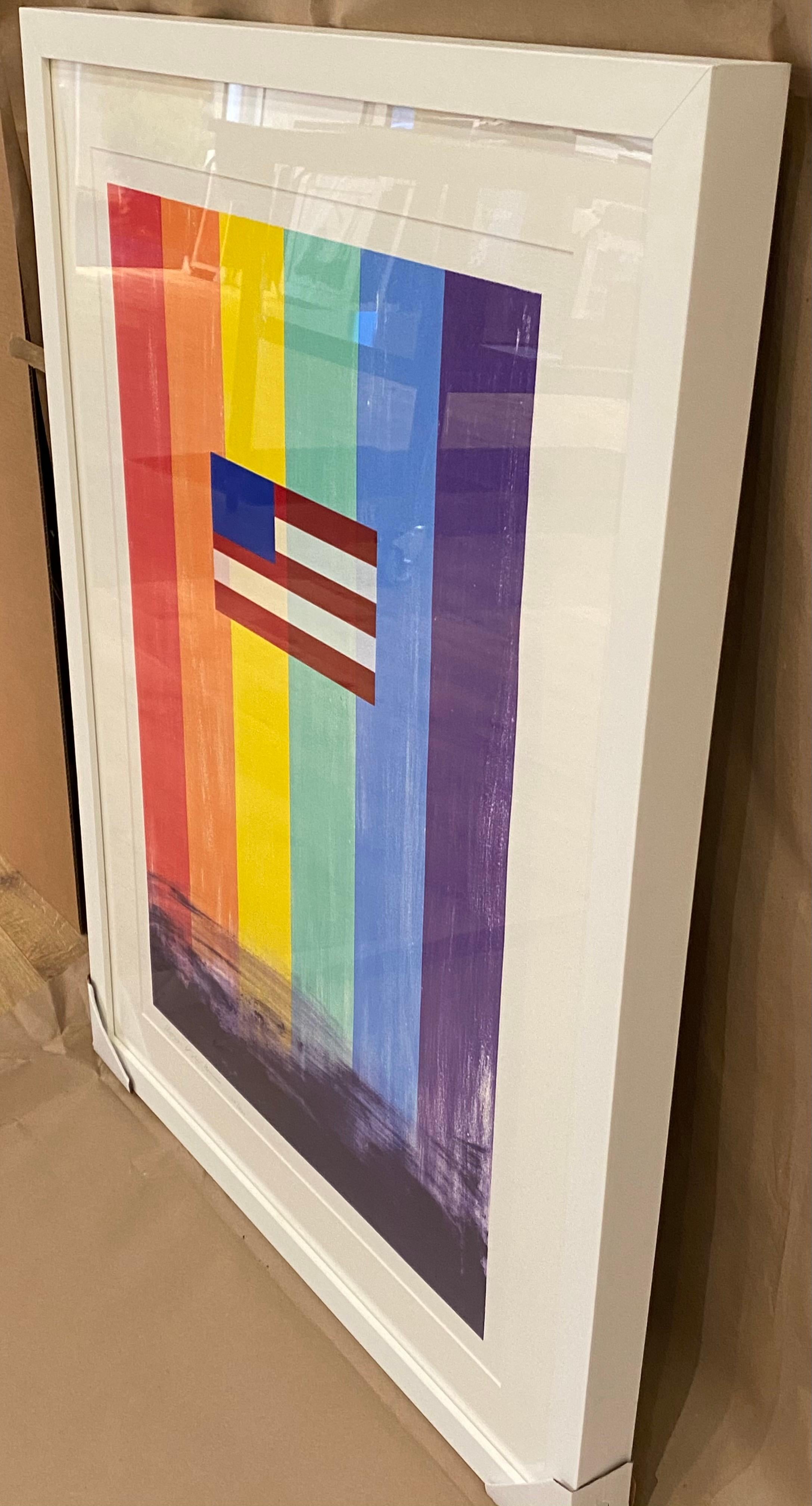 Limited edition lithograph in colors, hand-signed and numbered by the artist. Created in 1993 to benefit the Stonewall Community Foundation of New York. Framed under white matting with large wood white frame. Frame dimensions are  37