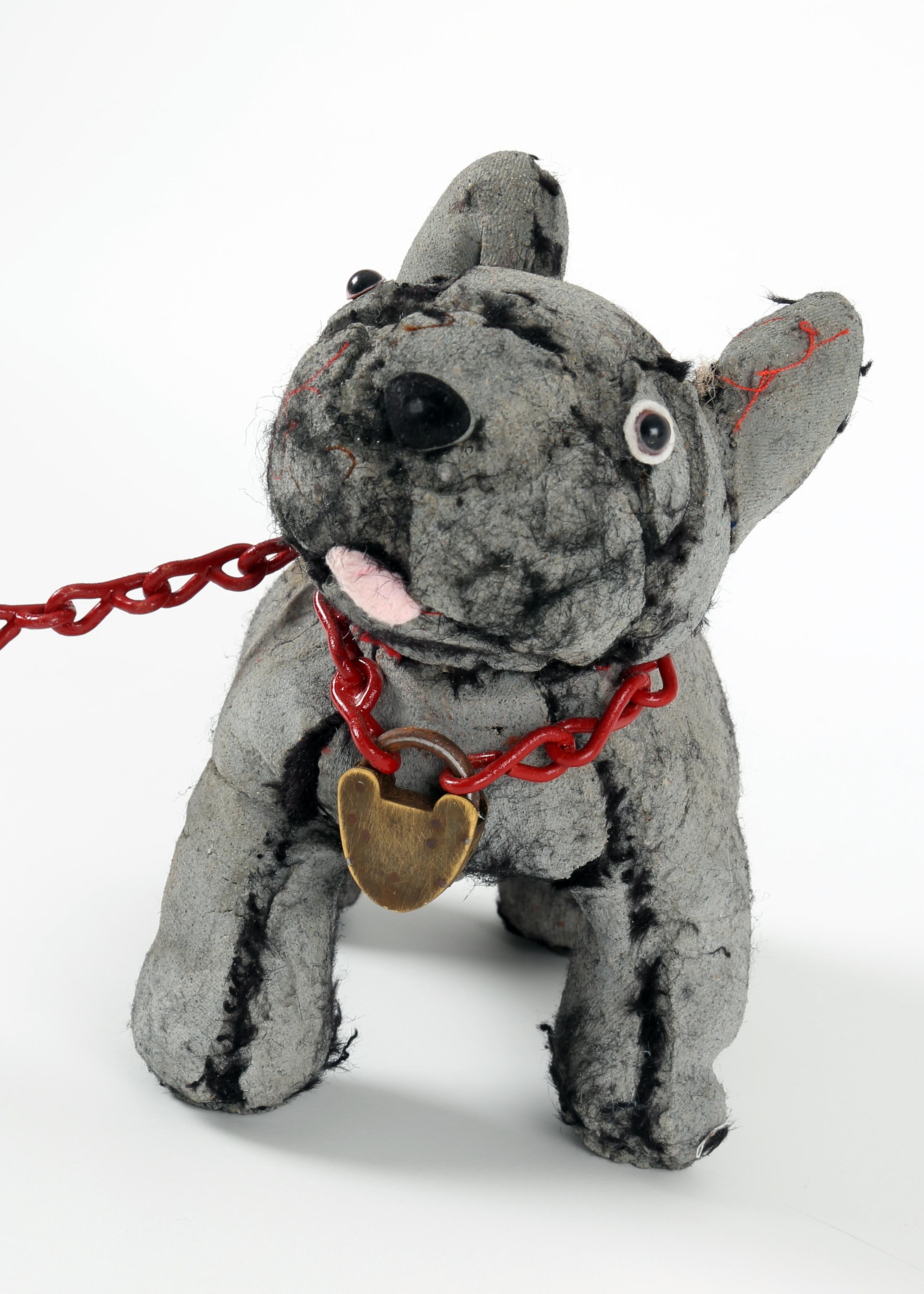 Terrier with Red Chain - Gray Figurative Sculpture by Ross Bonfanti