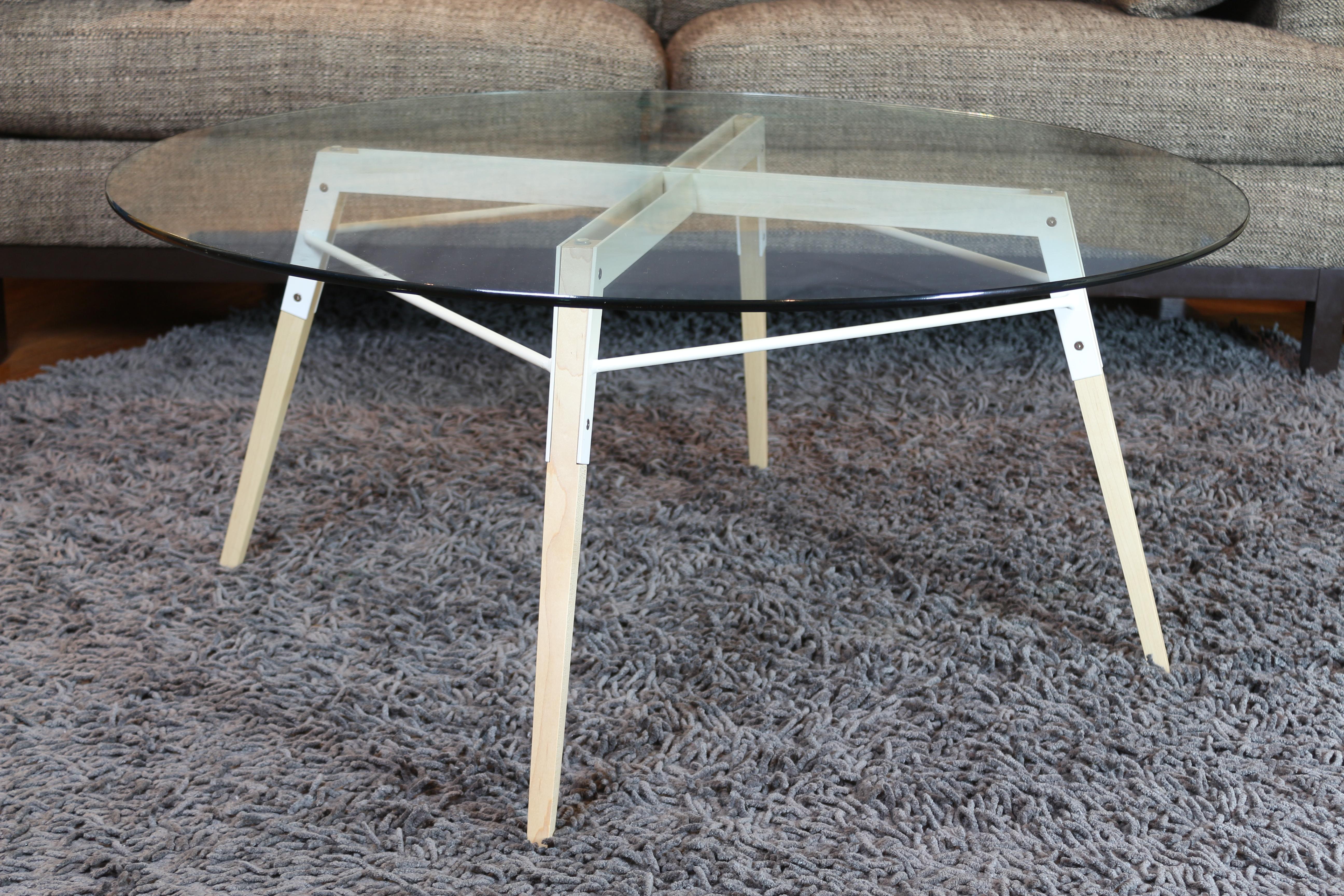 American Ross Clear Glass Coffee Table Maple White For Sale