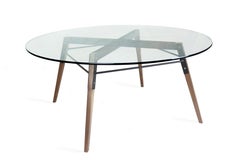 Ross Clear Glass Coffee Table Walnut Black