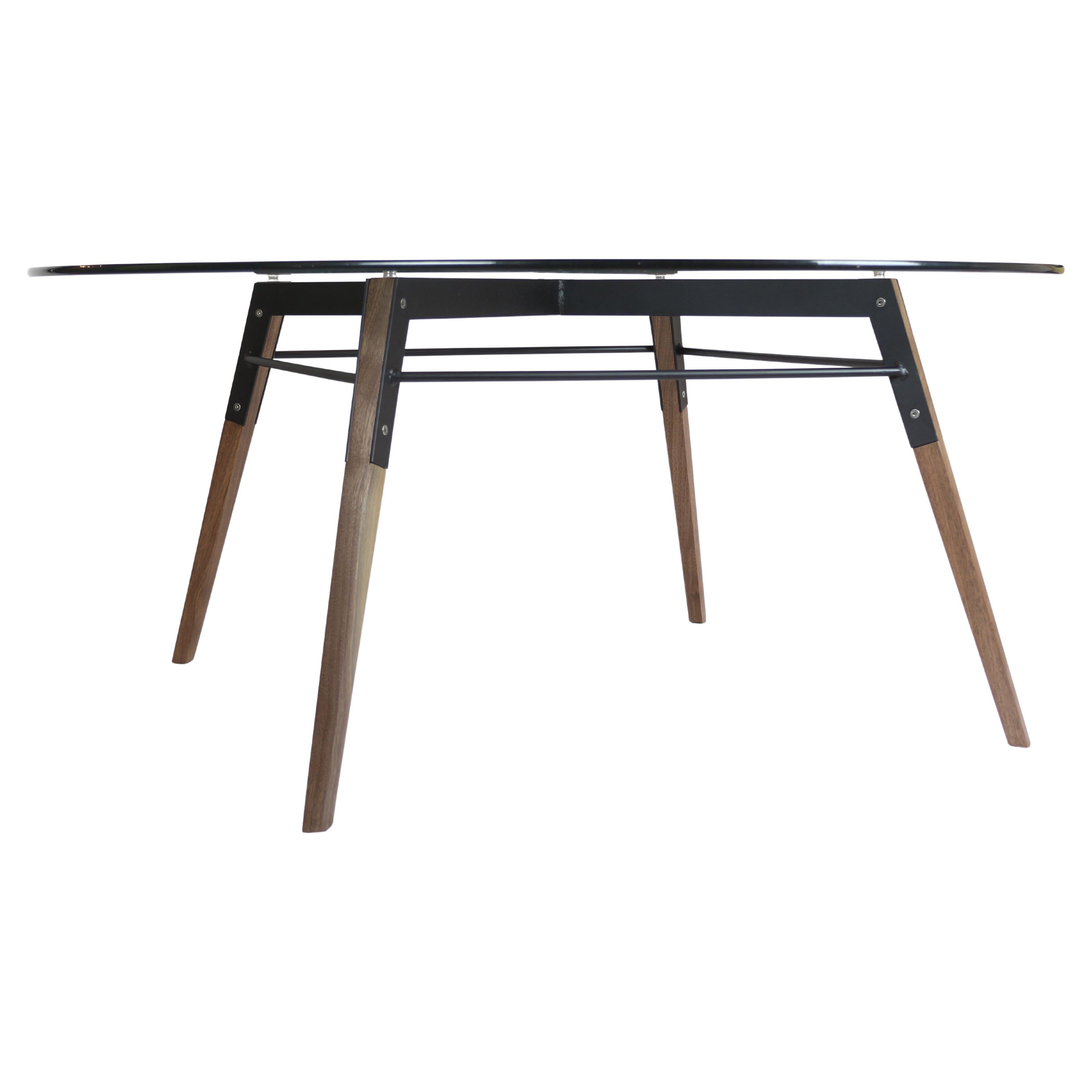 Table basse en verre transparent Ross, noyer et noir en vente