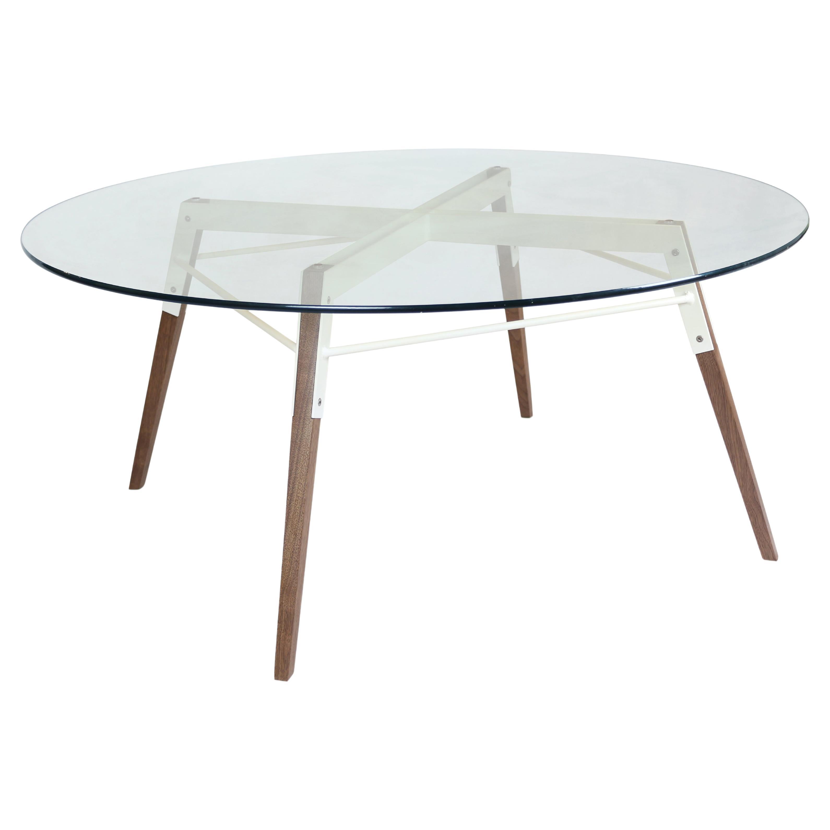 Table basse en verre transparent Ross en noyer et blanc