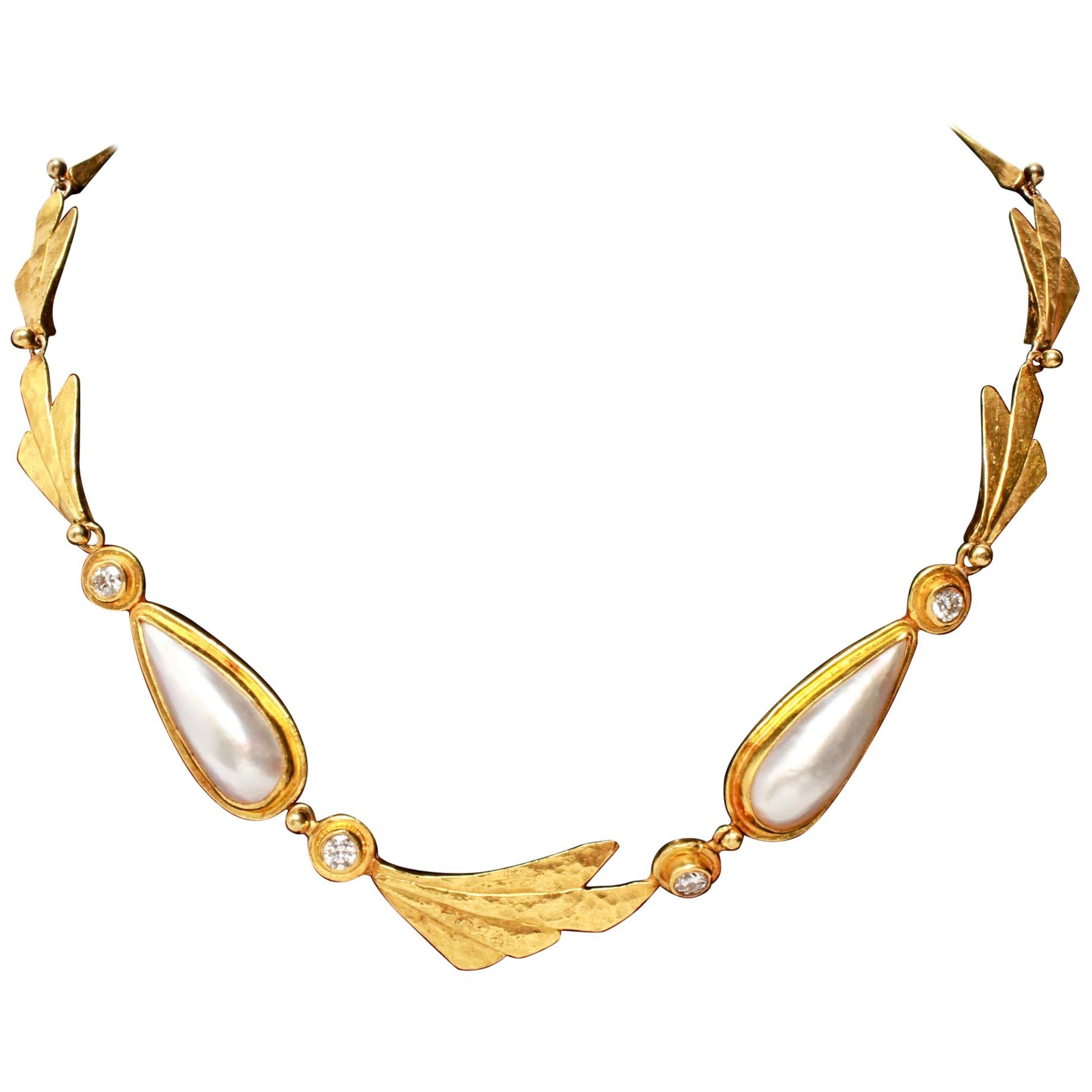 Ross Coppelman Gold Necklace with Diamonds and Pearls